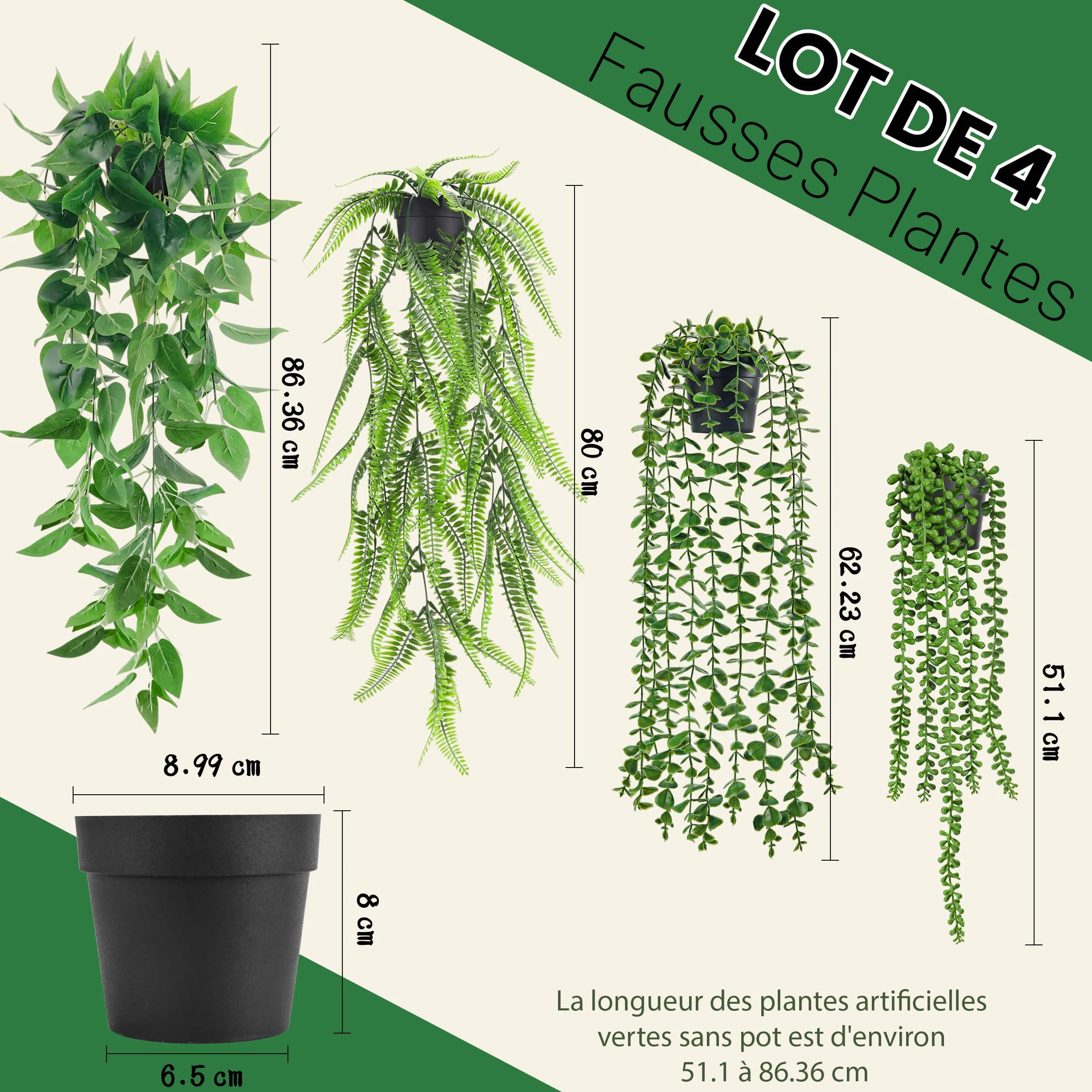 Der Rose 4 Pcs Plantes Artificielles Tombantes Intérieur Extérieur Fausse Plante Décoration Bureau Salon Cuisine Jardin