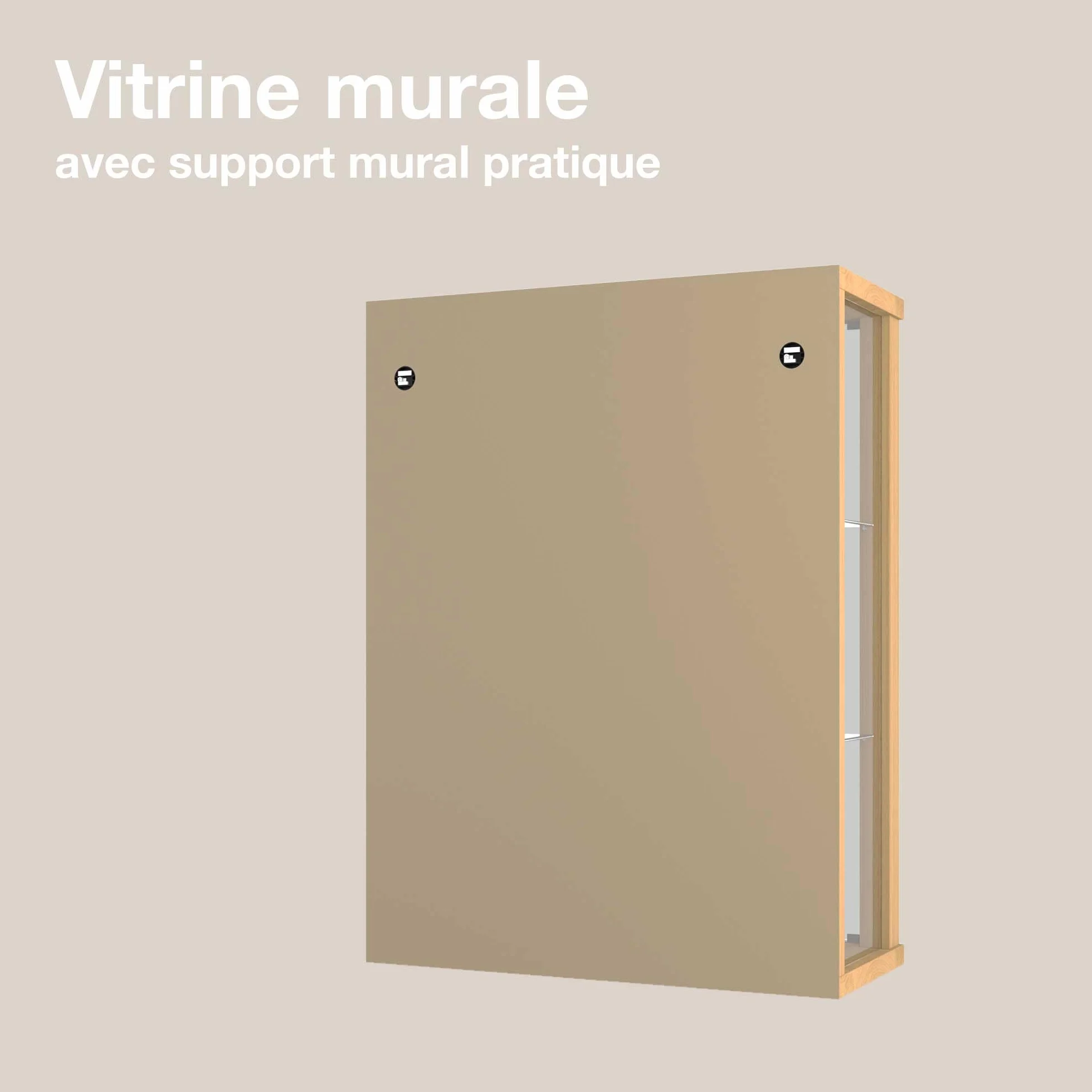 Vitrine Murale Verre (80x60x25cm) - Fabriqué en Allemagne - Petite Vitrine en Verre Suspendue avec 2 étagères réglables en Verre trempé (ESG) in Hêtre - armoires vitrées de présentation