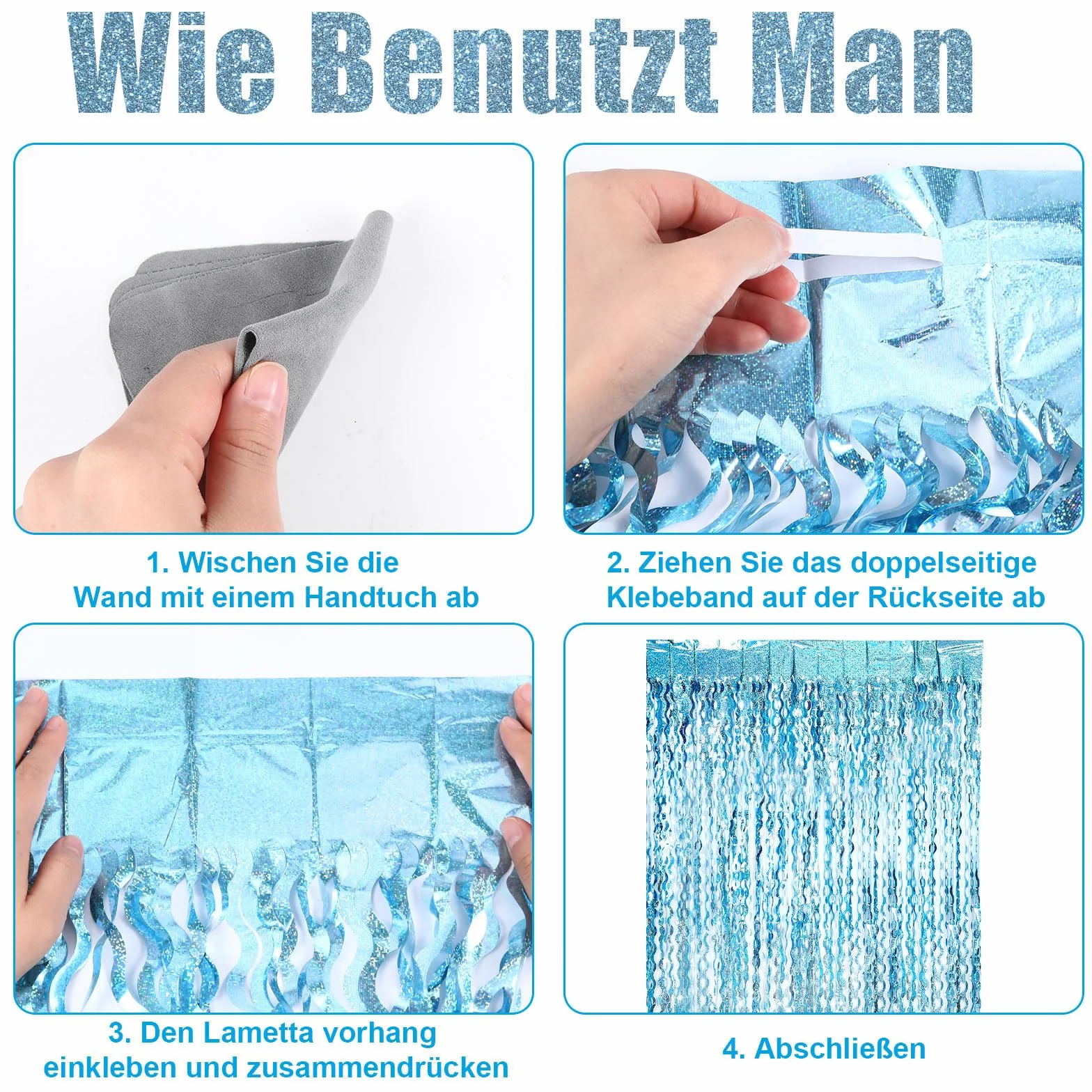 Rideaux à paillettes 1 m x 2 m bleu clair pour anniversaire fête