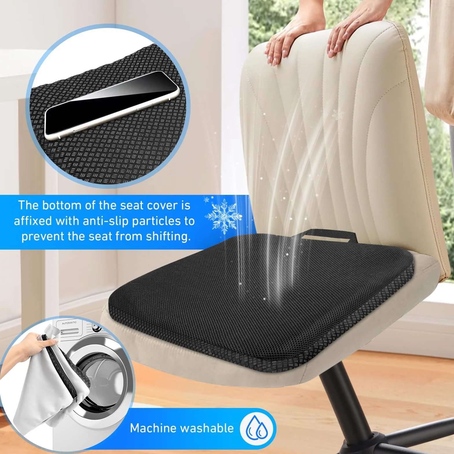 Coussins de Chaise Vmingo Coussin de Gel Respirant Anti Escarres Orthopédique avec Housse Antidérapant Noir