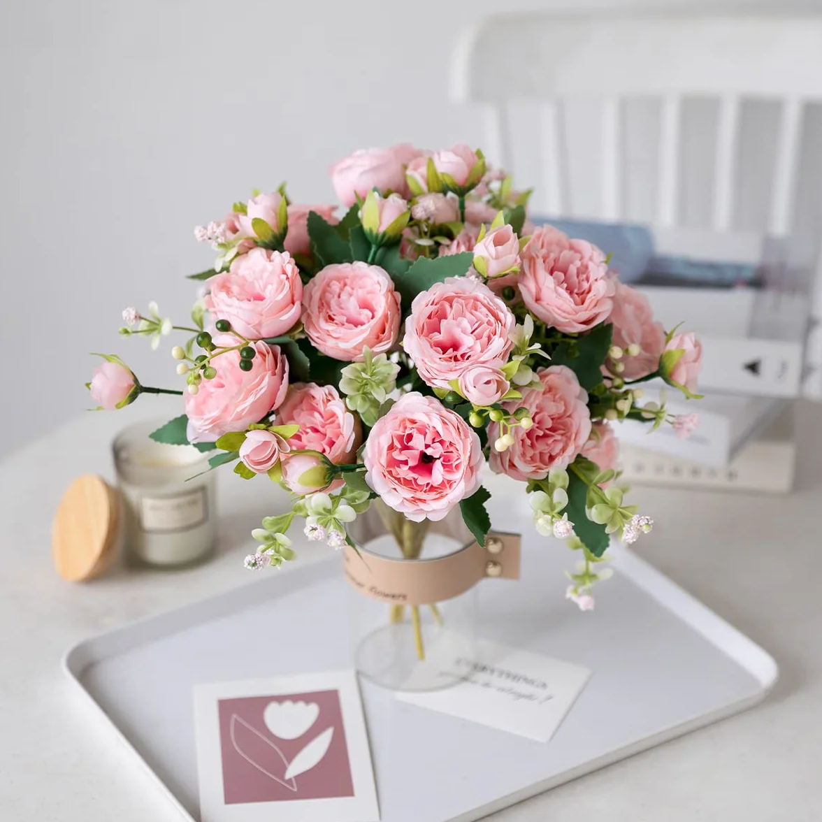 Floweroyal 4 Bouquets Pivoines Artificielles en Soie pour Mariage Décoration de Table