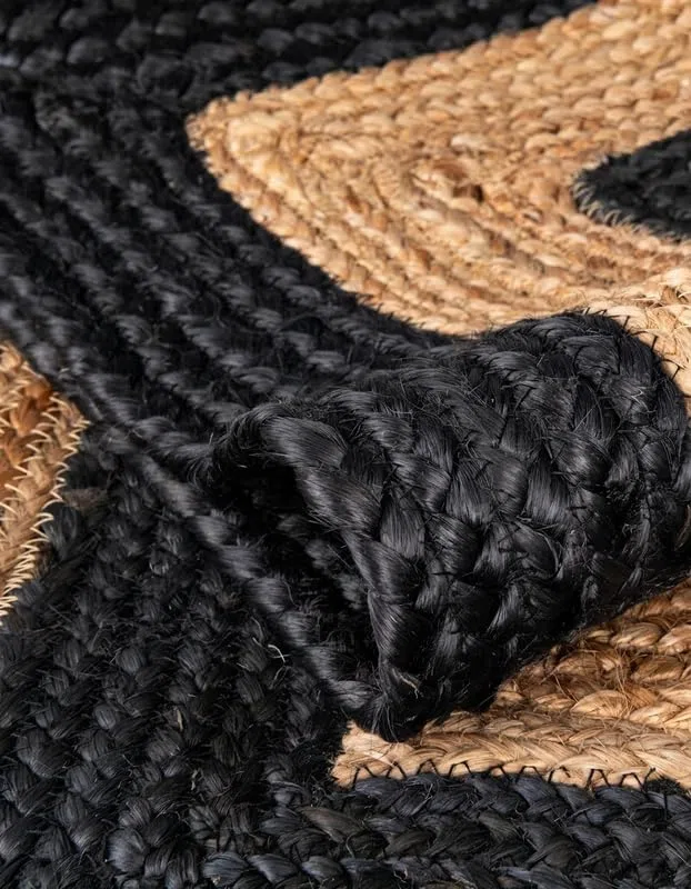 Tapis ovale en jute fait à la main Noir/beige 2,4 x 3,4 m