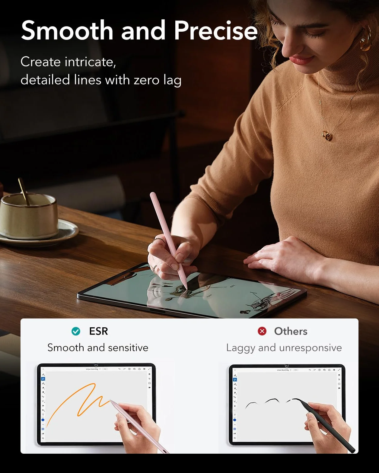 ESR Rysik do iPada, magnetyczny rysik 2. generacji do bezprzewodowego ładowania, z czułością nachylenia i odrzuceniem dłoni do Apple iPad Pro 12.9/11, iPad Air 5/4 i iPad mini 6, różowy