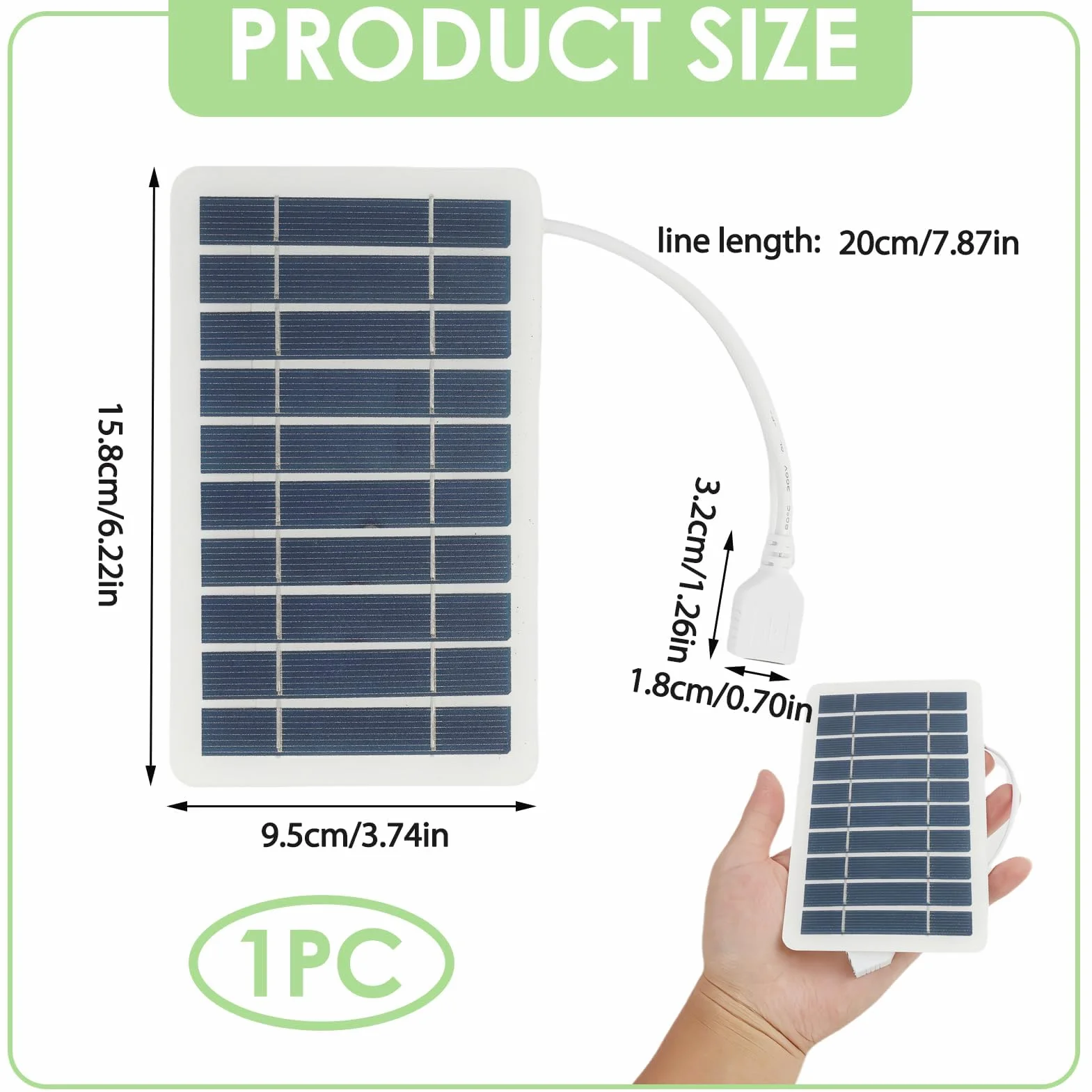 Przenośny panel słoneczny 2 W, 5 V z USB, wodoodporny i trwały, ramka z płyty epoksydowej do smartfonów, powerbanku, kempingu, wędrówek
