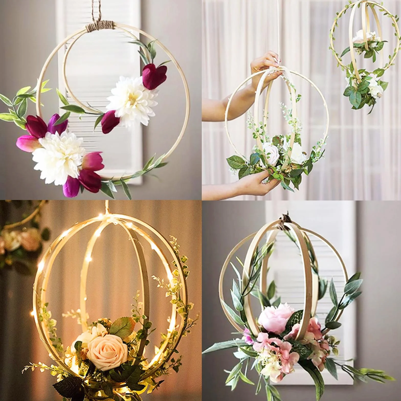 Cercle Bois Attrape Rêve Macramé 10 cm Bambou Anneaux Couronne Décoration Mariage