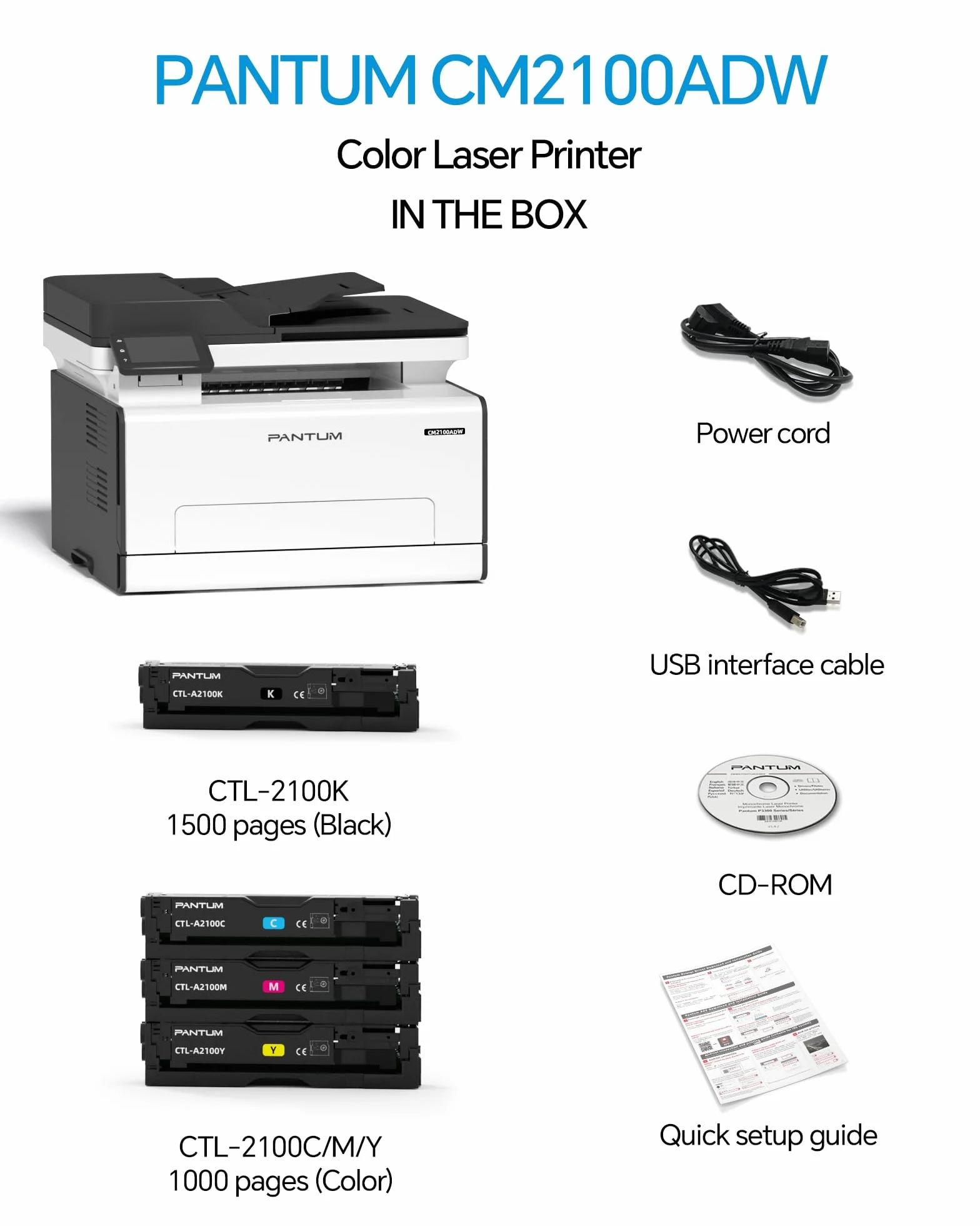 PANTUM CM2100ADW Imprimante Laser Couleur Multifonction ADF Recto-Verso Automatique WLAN USB 20ppm