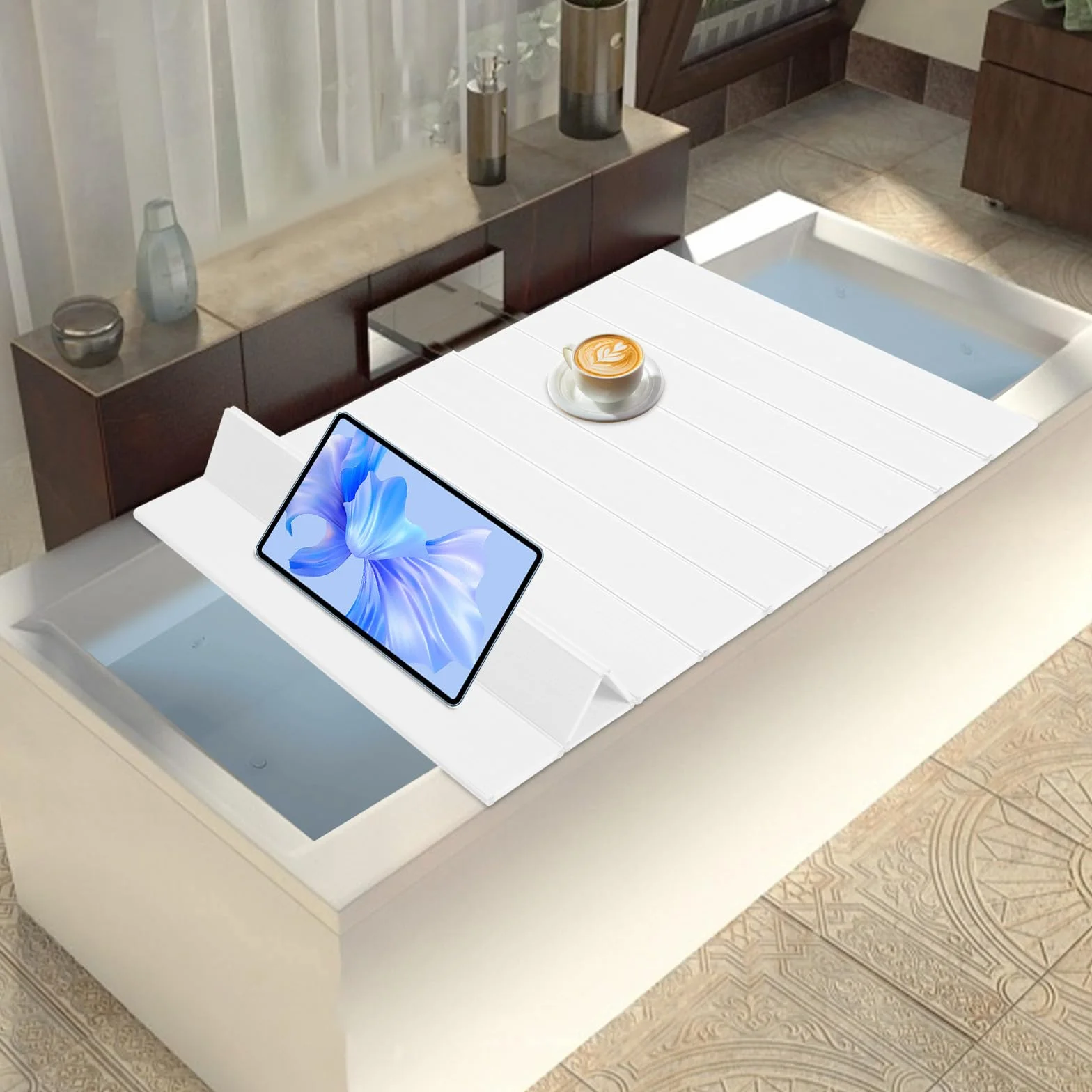 Plateau de baignoire pliable 160 x 70 cm PVC anti-poussière blanc