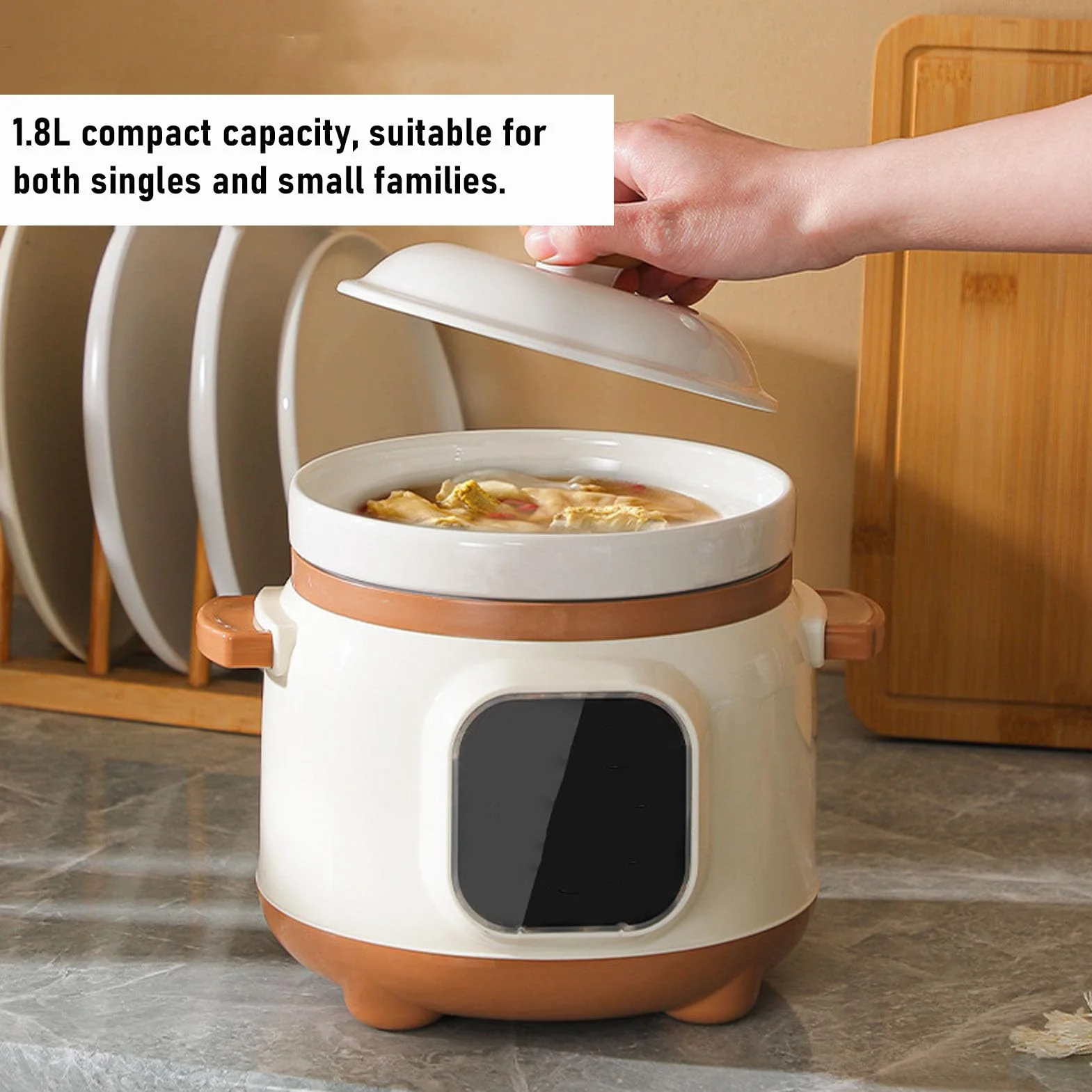 Marmite électrique, Cuiseur de Bouillie de Soupe en Céramique, Mijoteuses 235W avec Couvercle, Marmite électrique en Céramique de 1,8 L pour Simple (Prise UE)