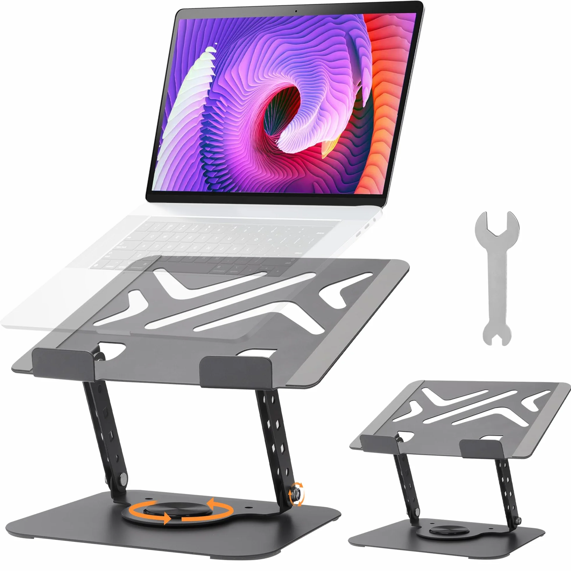 Rybtd Stojak na laptopa, regulowany stojak na laptopa, stojak na notebooka z podstawą obracającą się o 360°, ergonomiczny stojak na laptopa, wentylowany składany stojak na laptopa Laptop Riser