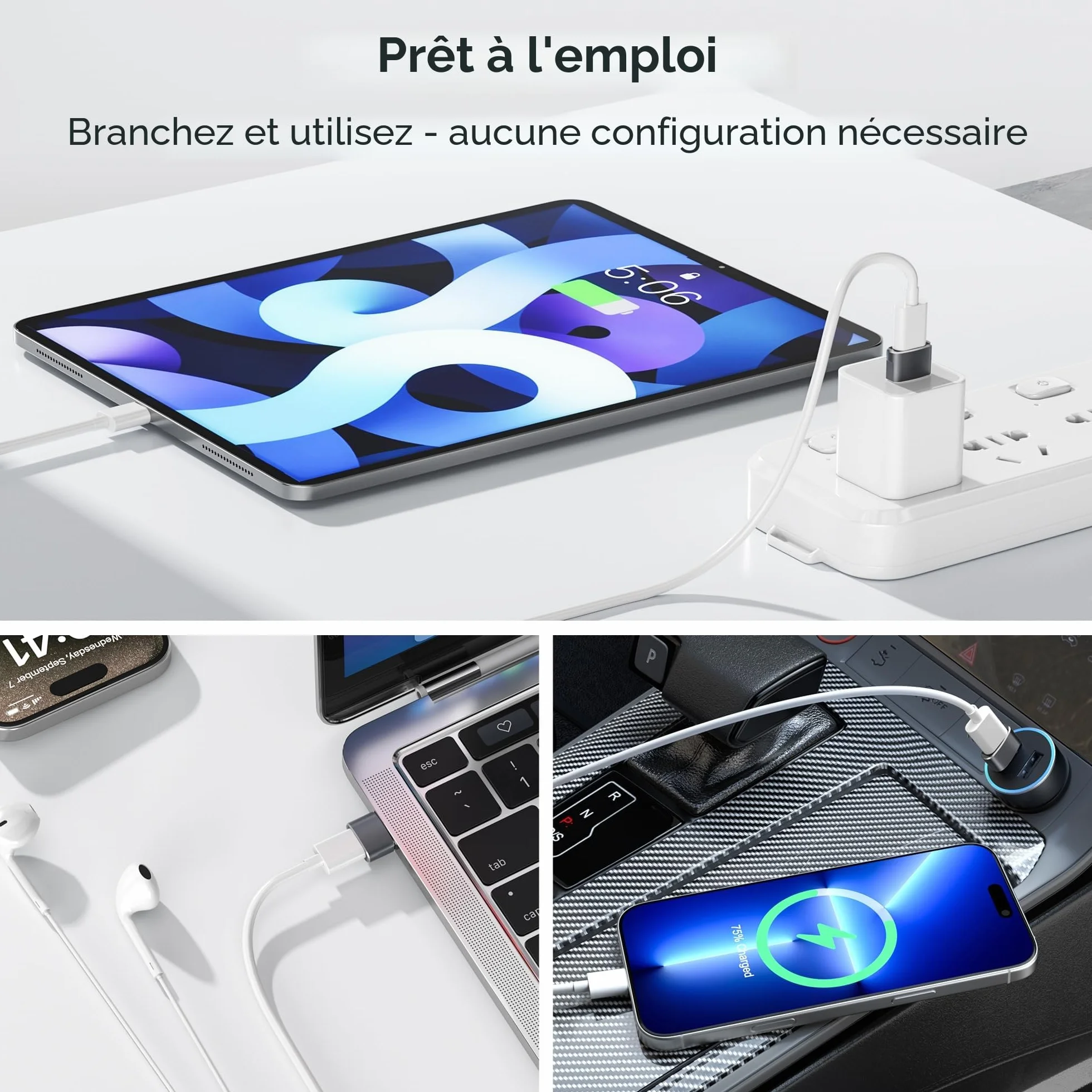 BASESAILOR Adaptateur USB vers USB C 2 Pack, Type C Femelle vers USB A Mâle Convertisseur Chargeur pour iPhone 16 15 14 Pro Max, iPad Air 4 5 Mini 6 7, Samsung Galaxy S23 S24 A54 A55