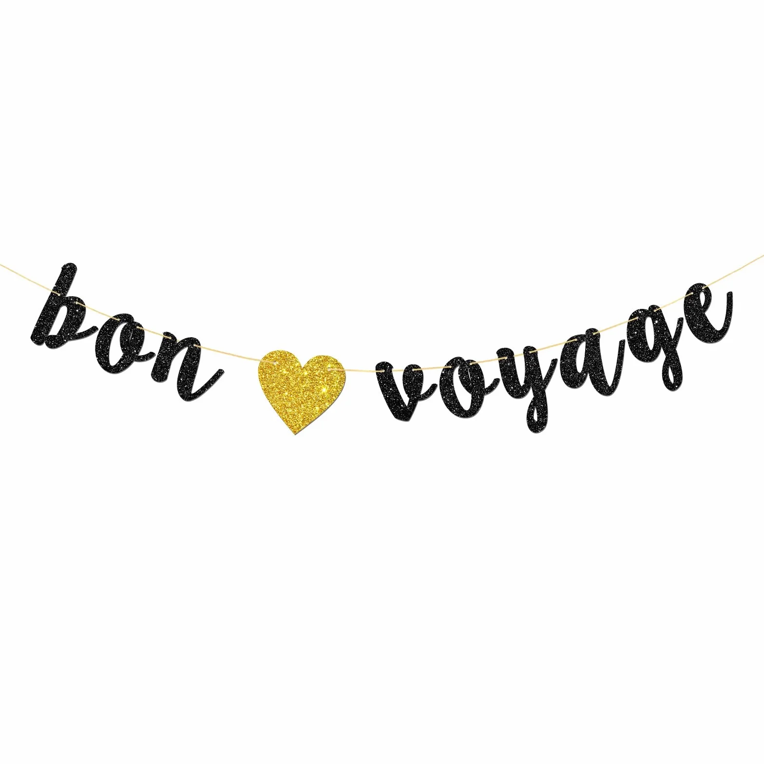 Bannière Bon Voyage – Banderole de fanions de fête thème voyage – The Adventure Begin – Décorations adieu – Paillettes noires