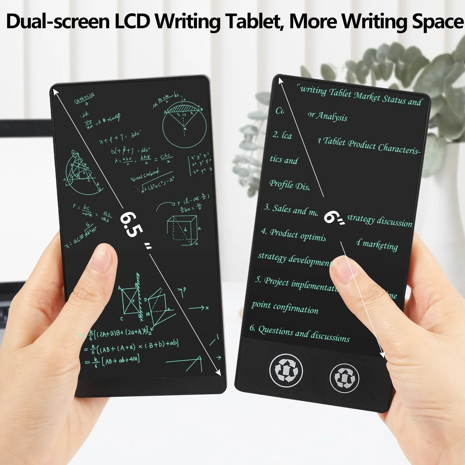 Czemo Double-écran Tablette D'écriture LCD 6,5 Pouces + 6,0 Pouces, Lignes HD 0,5 mm, Tableau Numérique Bureau