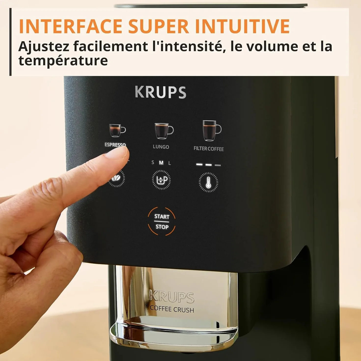 KRUPS Coffee Crush Extra, Machine à café à grains, ultra compacte, nettoyage facile, noir, SA4028E0
