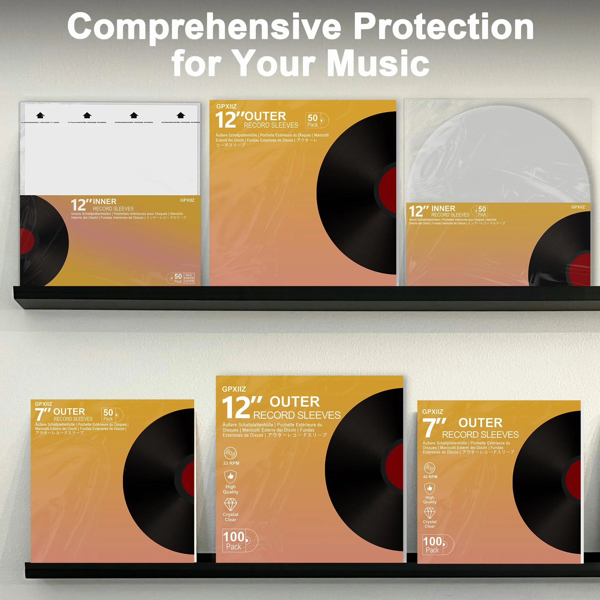 Pochette Vinyle 33 Tours Extérieur 12 Pouces, 50 x Pochette Protection Vinyle Transparente en Polypropylène Durable
