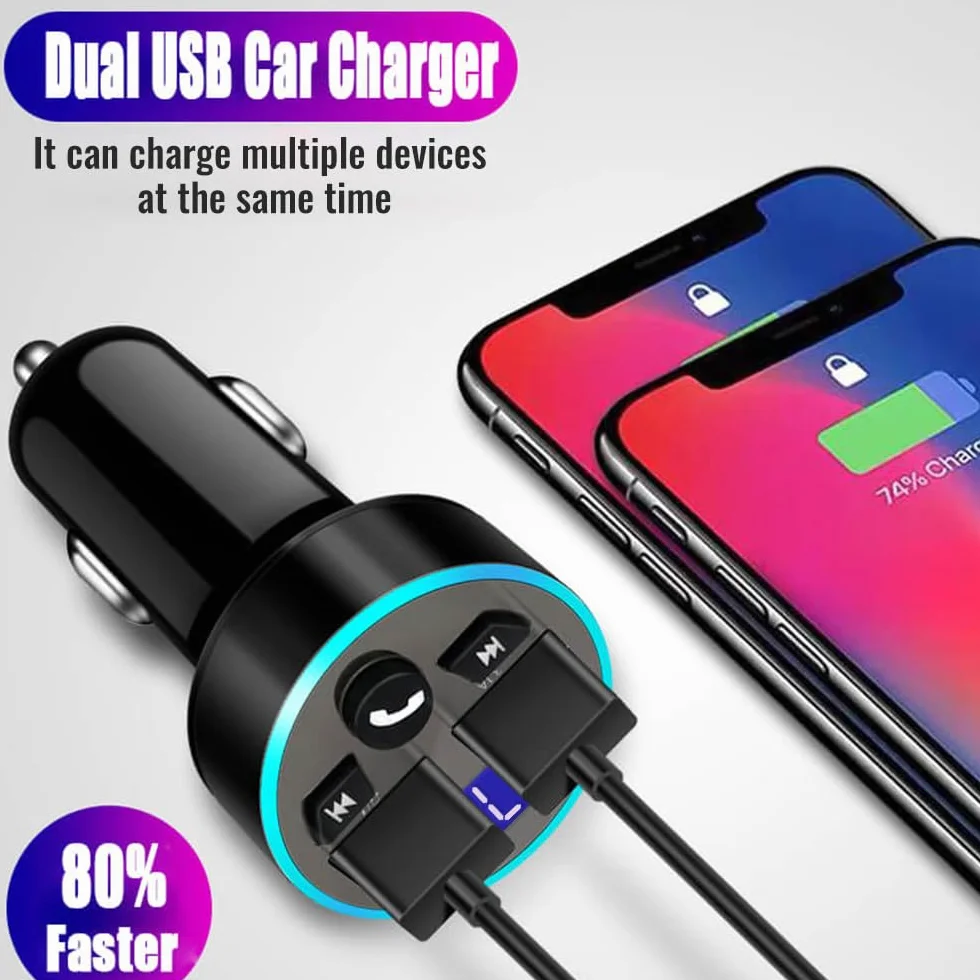 Transmiter FM Auto Bluetooth, adapter Bluetooth, ładowarka do szybkiego ładowania QC3.0, obsługa Dual USB, zestaw głośnomówiący, pamięć USB (A)