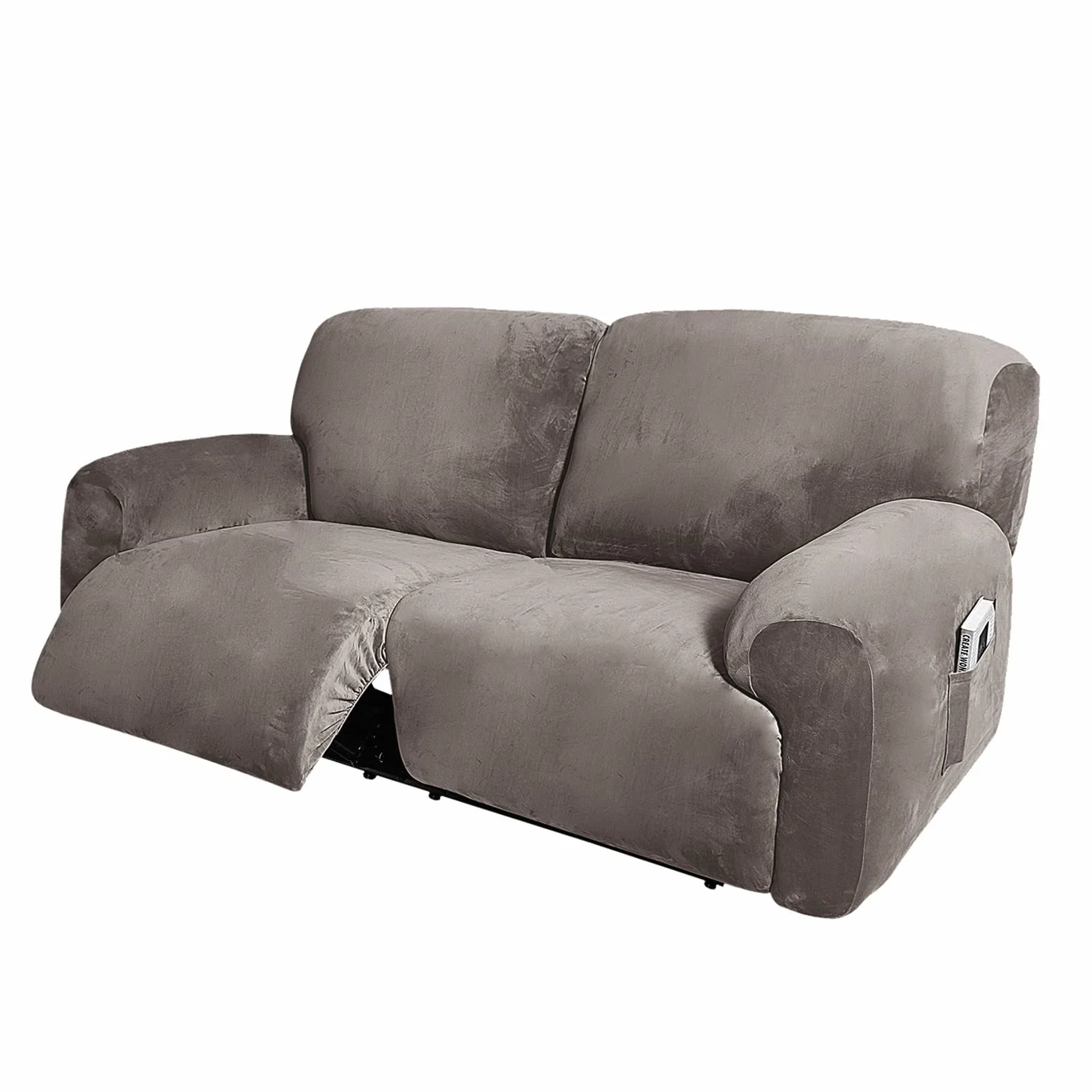 Housses de Chaise inclinables Velours Extensible 190-254 cm 2 Places 6 pièces Amovibles Taupe