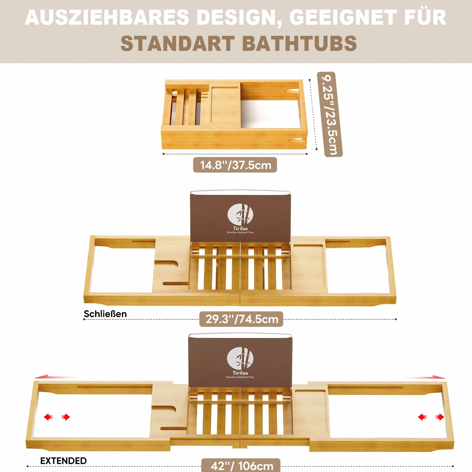 Plateau de baignoire extensible en bambou 1-2 personnes bois tissu de luxe