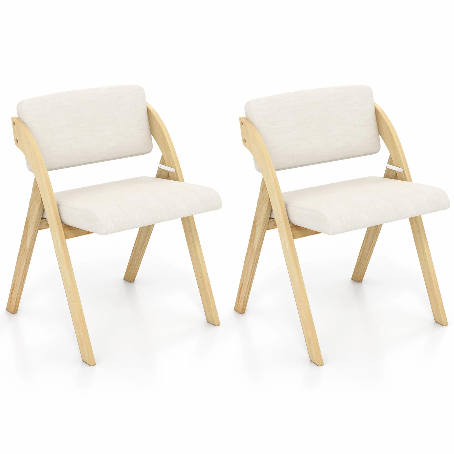 RELAX4LIFE Lot de 2 Chaise Pliante Bois, Chaise Salle a Manger avec Siège Rembourré, Housse en Lin, Chaise Pliable Interieur, Peu Encombrante, pour Cuisine, Salle à Manger, Bureau (1, Naturel+Beige)