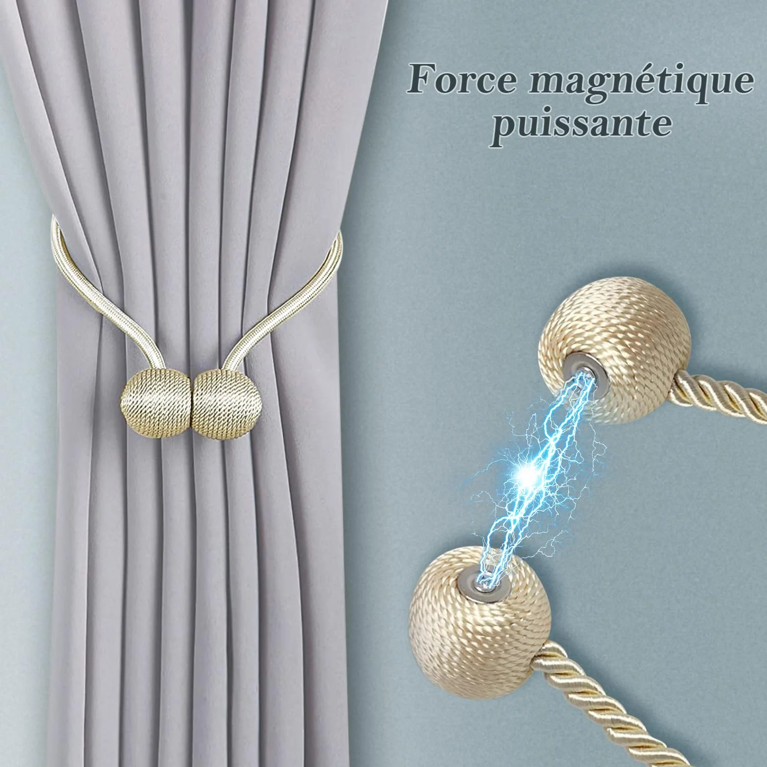 TopHomer Lot de 2 Embrasses Rideaux Magnétiques Polyester Beige