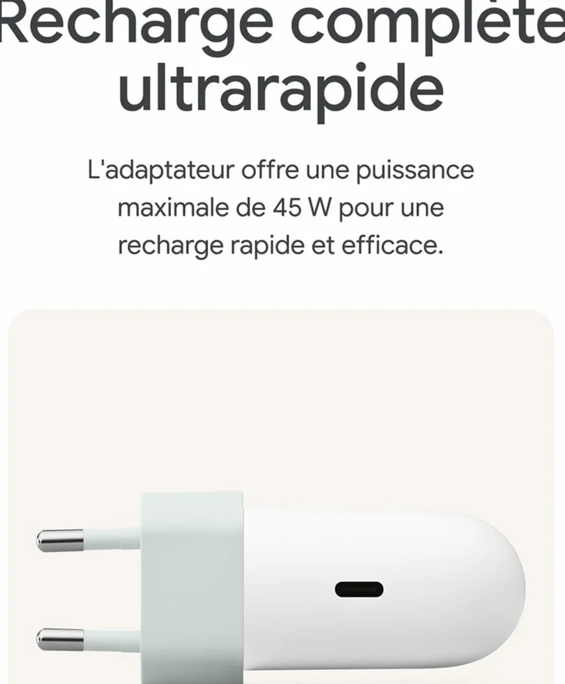 Google Ładowarka USB C 45 W – szybka ładowarka do smartfonów Pixel – kompatybilna z produktami Google i innymi urządzeniami USB-C – Snow