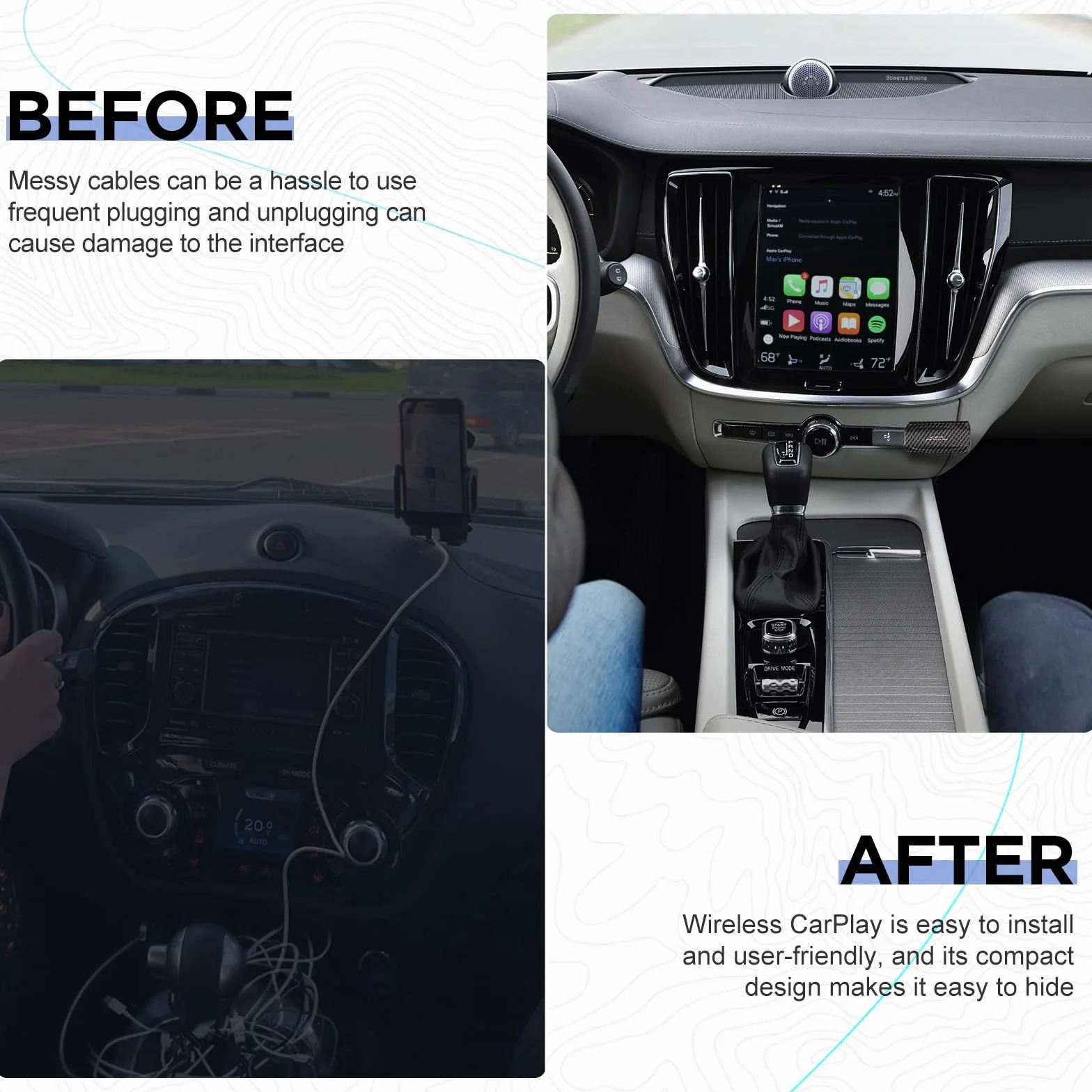 MSXTTLY Bezprzewodowy Adapter CarPlay, 2024 U2C-AIR Wirelees Carplay Stick dla samochodów z kablowym CarPlay & iOS 10+, Wi-Fi 5 GHz, USB Stick Direct Plug and Play, USB A/C, Czarny