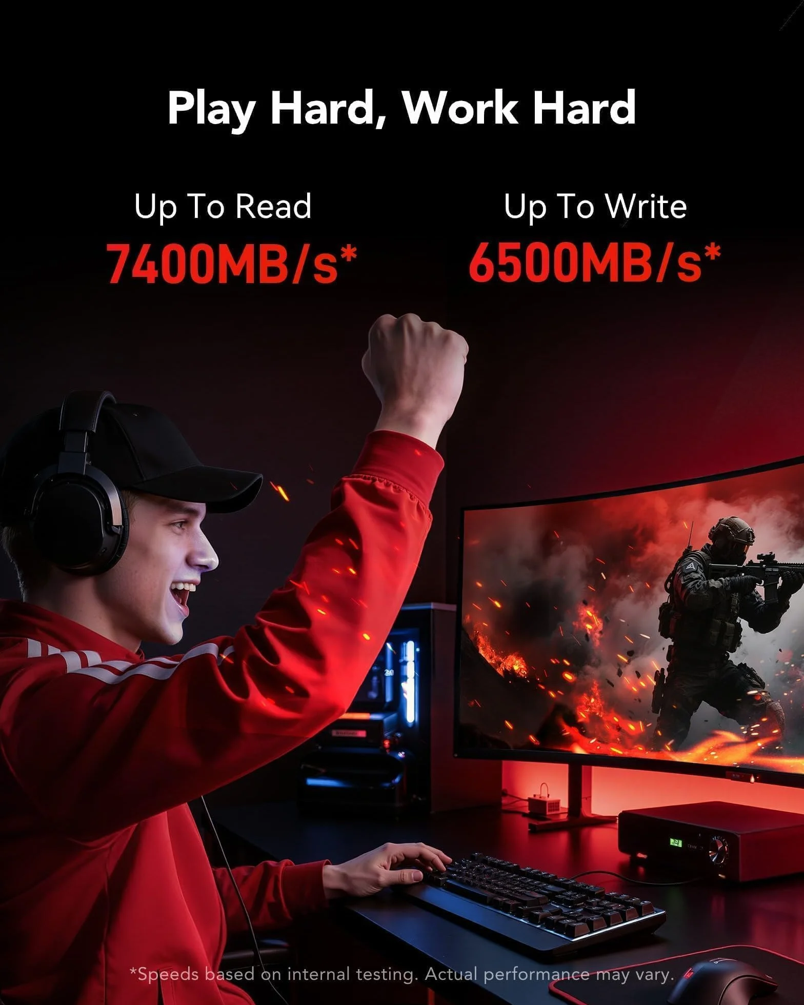 Lexar ARES 2 TB SSD, M.2 2280 PCIe Gen4x4 1.4 wewnętrzny dysk NVMe SSD, odczyt do 7400 MB/s i zapis 6500 MB/s, wewnętrzny dysk SSD do PS5, PC, laptopa, graczy, twórców, profesjonalistów