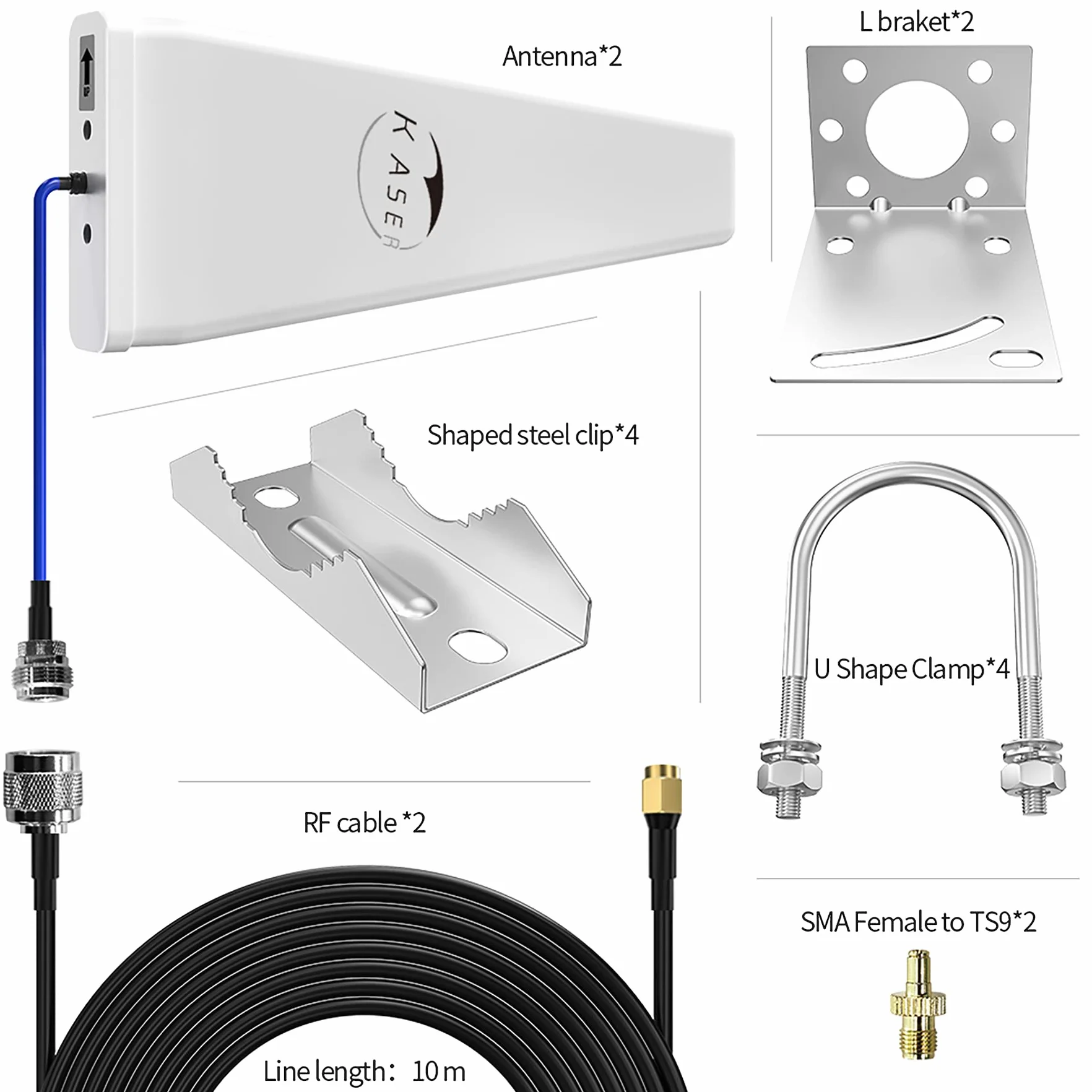 KASER Antena LPDA 4G 5G LTE Zewnętrzna Mimo kierunkowa 698-2700 | 3300-3800 MHz Zysk do 12 dBi Kompatybilny z routerem 4g 5g Złącze N-SMA z adapterem TS9 Kabel o niskiej stratności 10 metrów