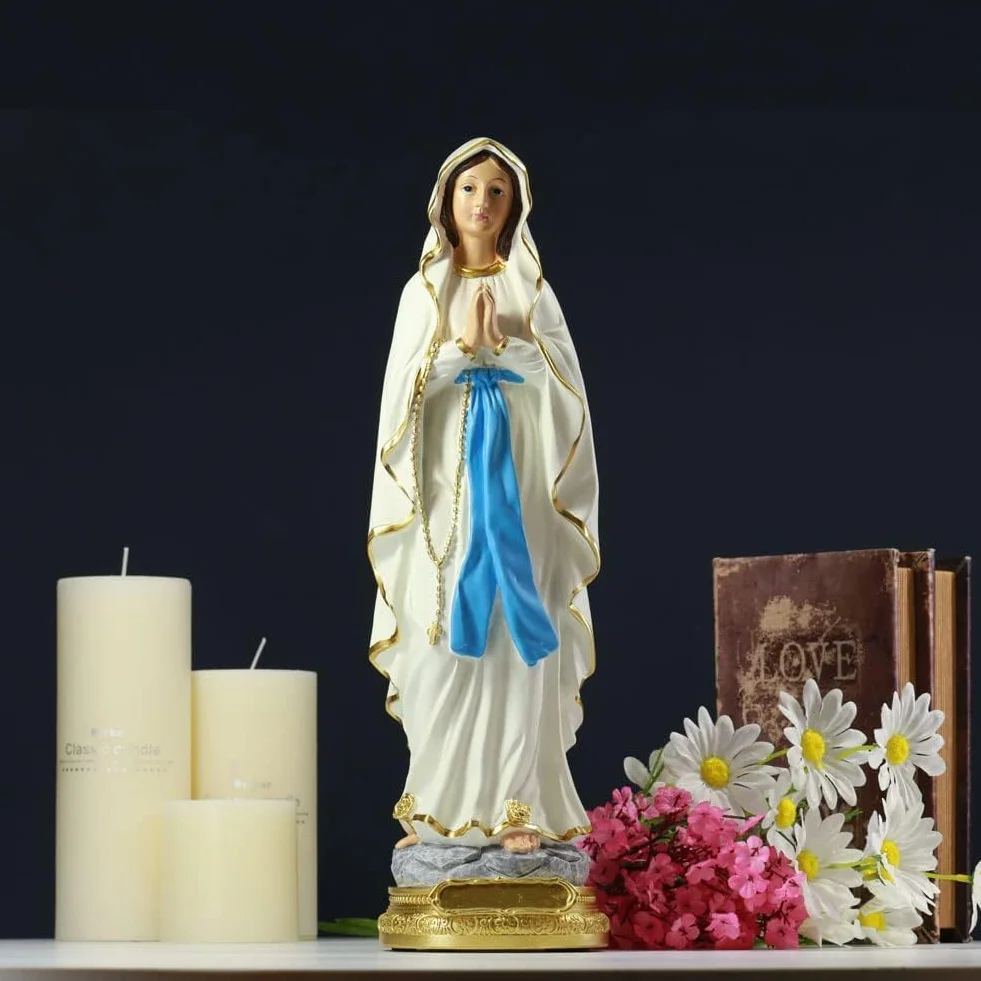 Statue Vierge Marie de Lourdes 30 cm Résine - Statuette Religieuse pour Prière, Autel, Communion