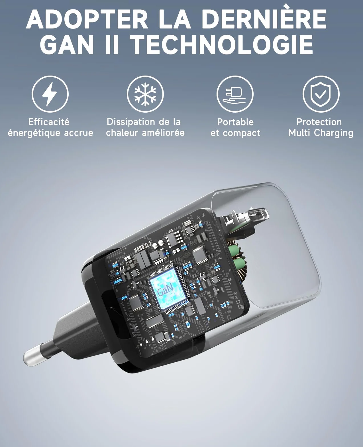 Chargeur USB C 65W GaN II PD3.0 PPS avec Câble Tressé 2M pour MacBook Pro/Air Samsung Galaxy S25 S24 S23 S22 Ultra iPhone 16 15 Noir
