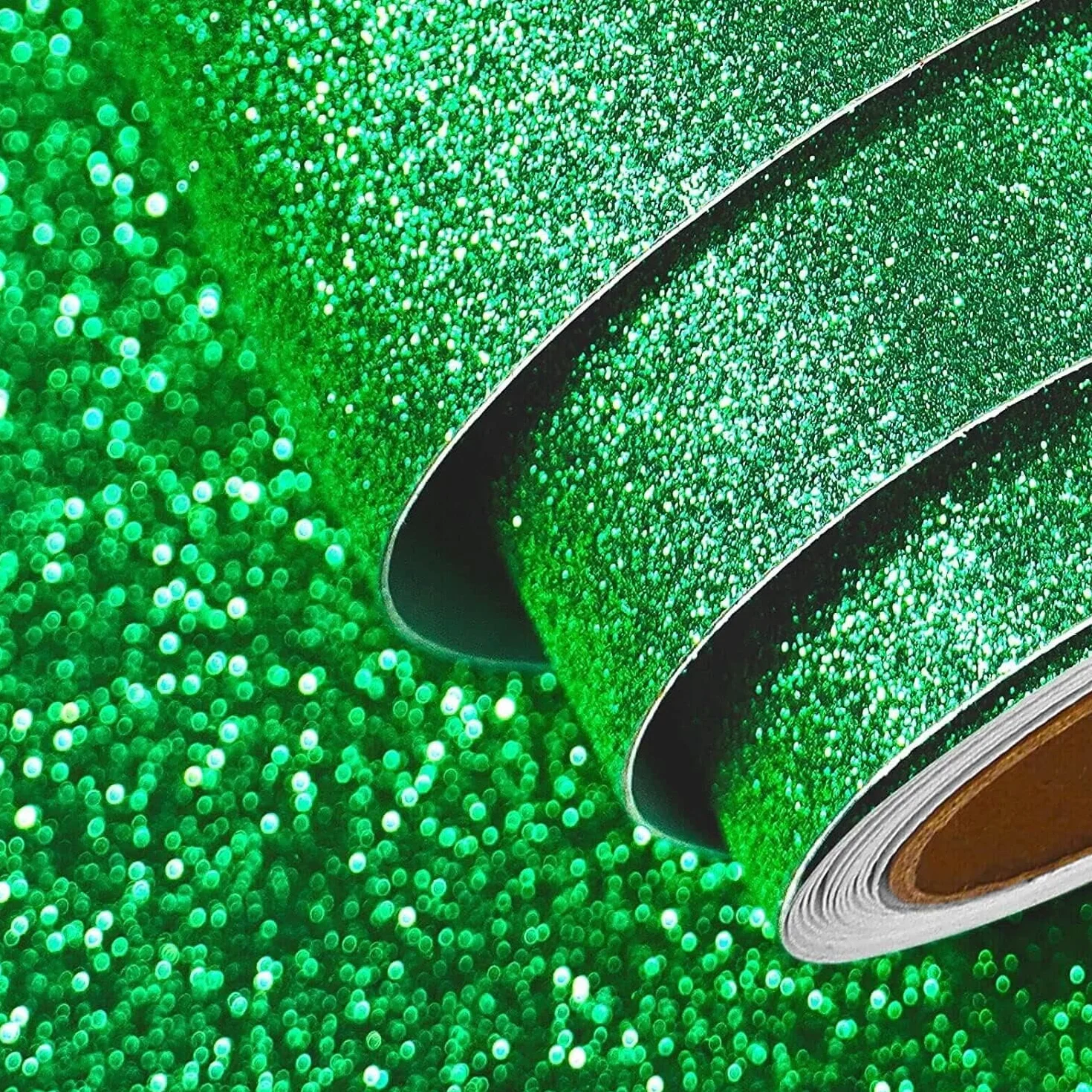 Papier Peint Vert Brillant Pailleté Imperméable Adhésif Amovible 40cm x 2m