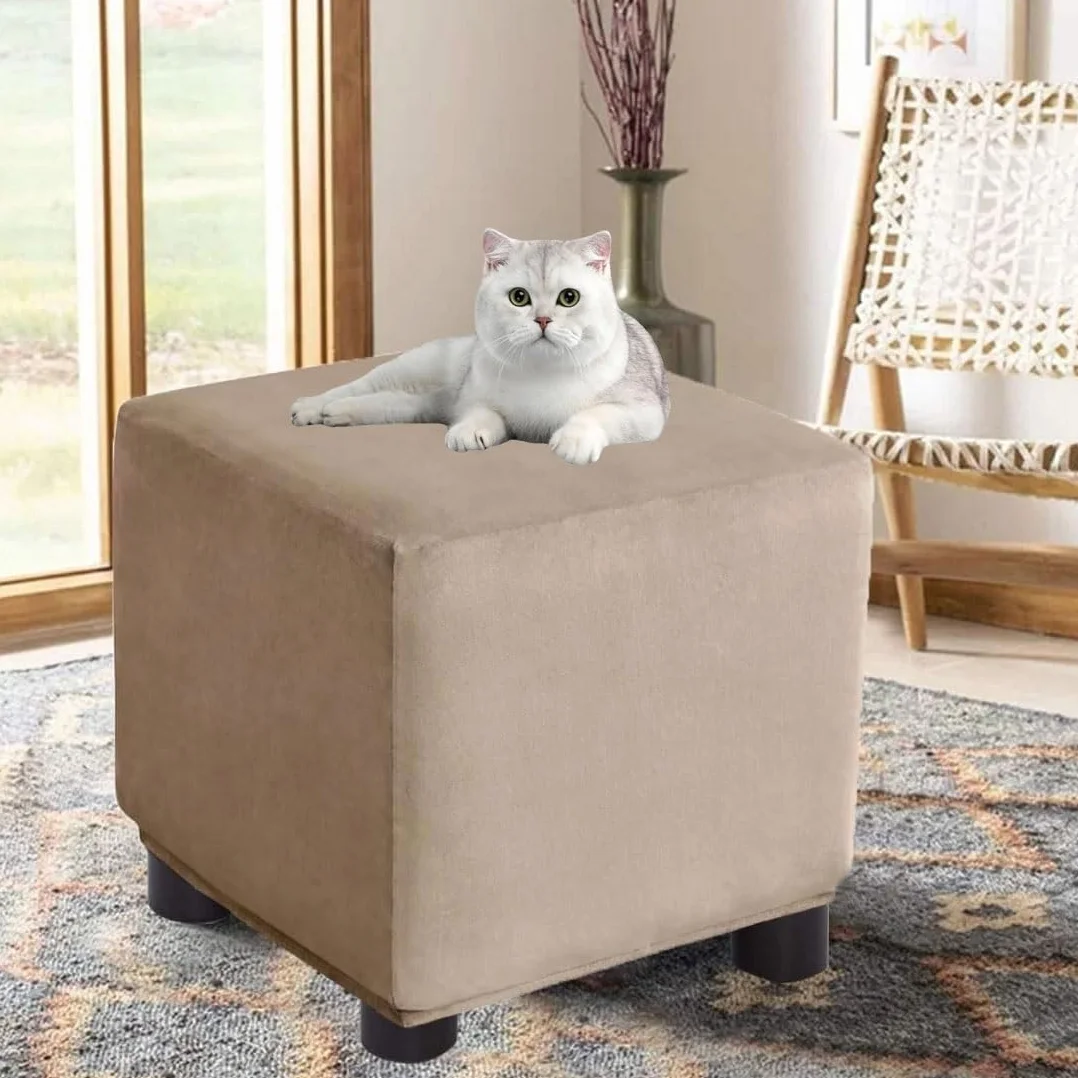 Housse de Pouf Ottoman Carré 40x40/35x35/60x60/50x50/45x45cm, Extensible Velours, Lavable en Machine, 55x55cm