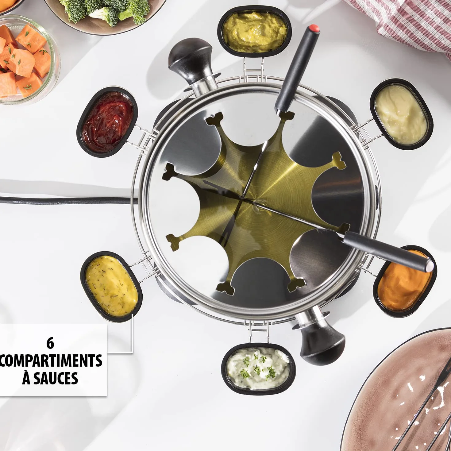 Tristar Appareil à fondue électrique - Pour tous types de fondues - Thermostat réglable - Pour 8 personnes - 1,5 L - Fourchettes incluses
