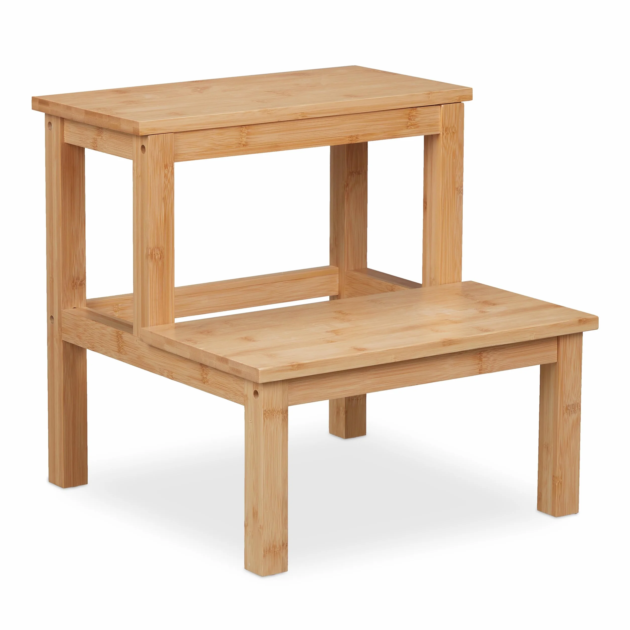 Relaxdays Tabouret, 2 marches, en Bambou, Charge maximale : 100 kg, Enfant, Quotidien, HLP : 40 x 40 x 40,5 cm, Nature