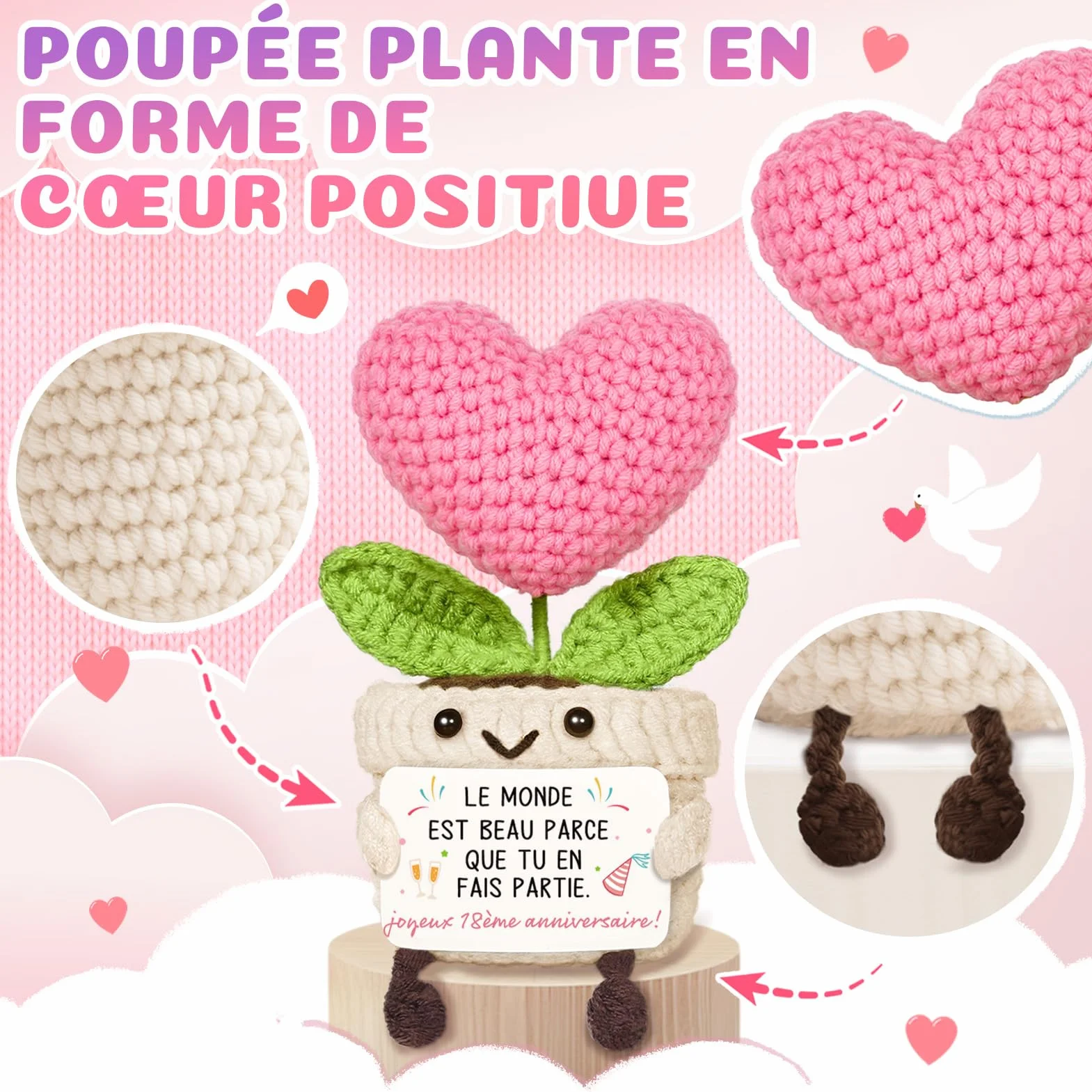 Cadeau 18 Ans Fille - Amigurumi Tricoté Coeur, Idée Anniversaire Ado Soeur Amie