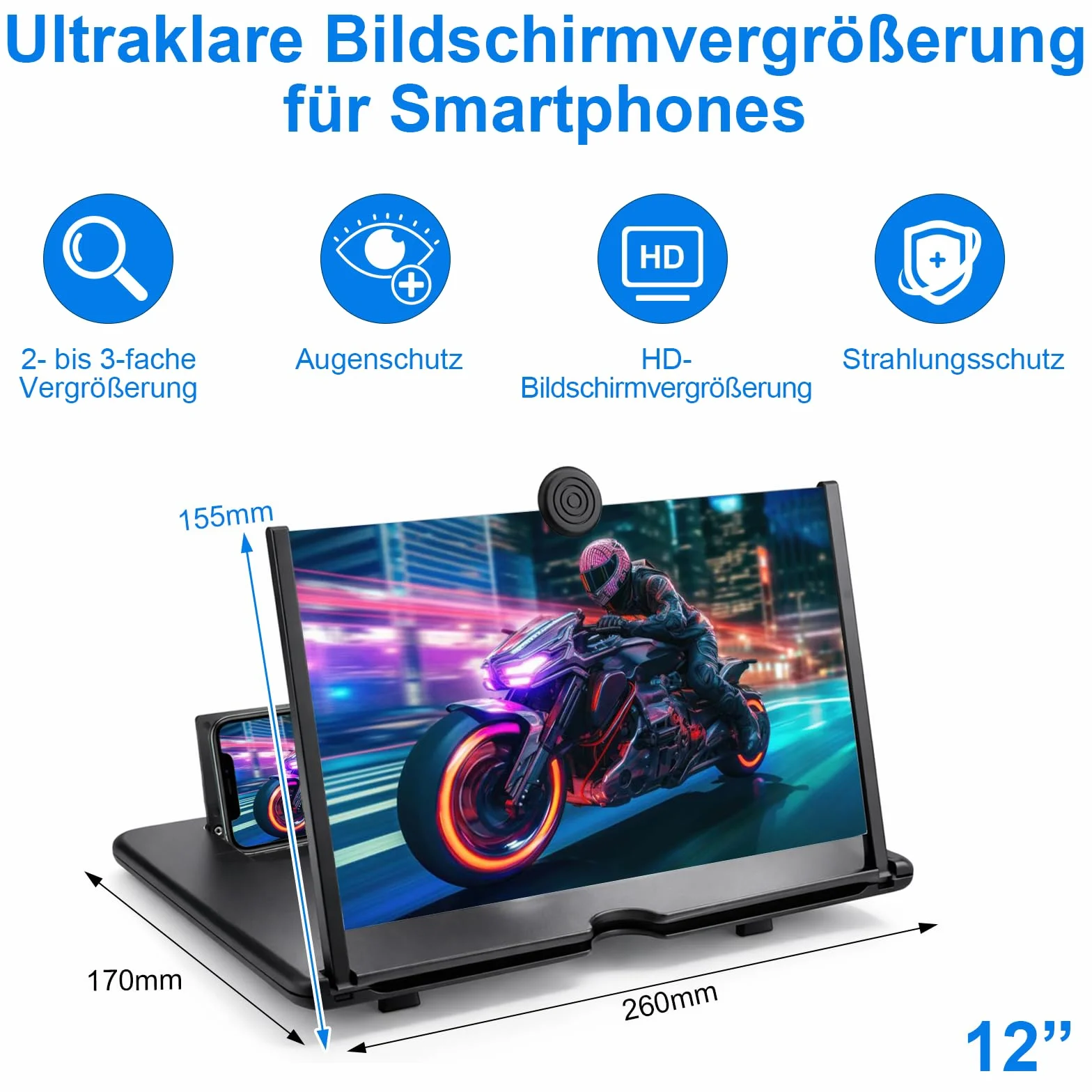 Lupa do ekranu do telefonu komórkowego 12 cali, ekran powiększający do telefonu komórkowego, HD z podstawką, lupa z ochroną przed niebieskim światłem do filmów i gier, prezent dla osób starszych i