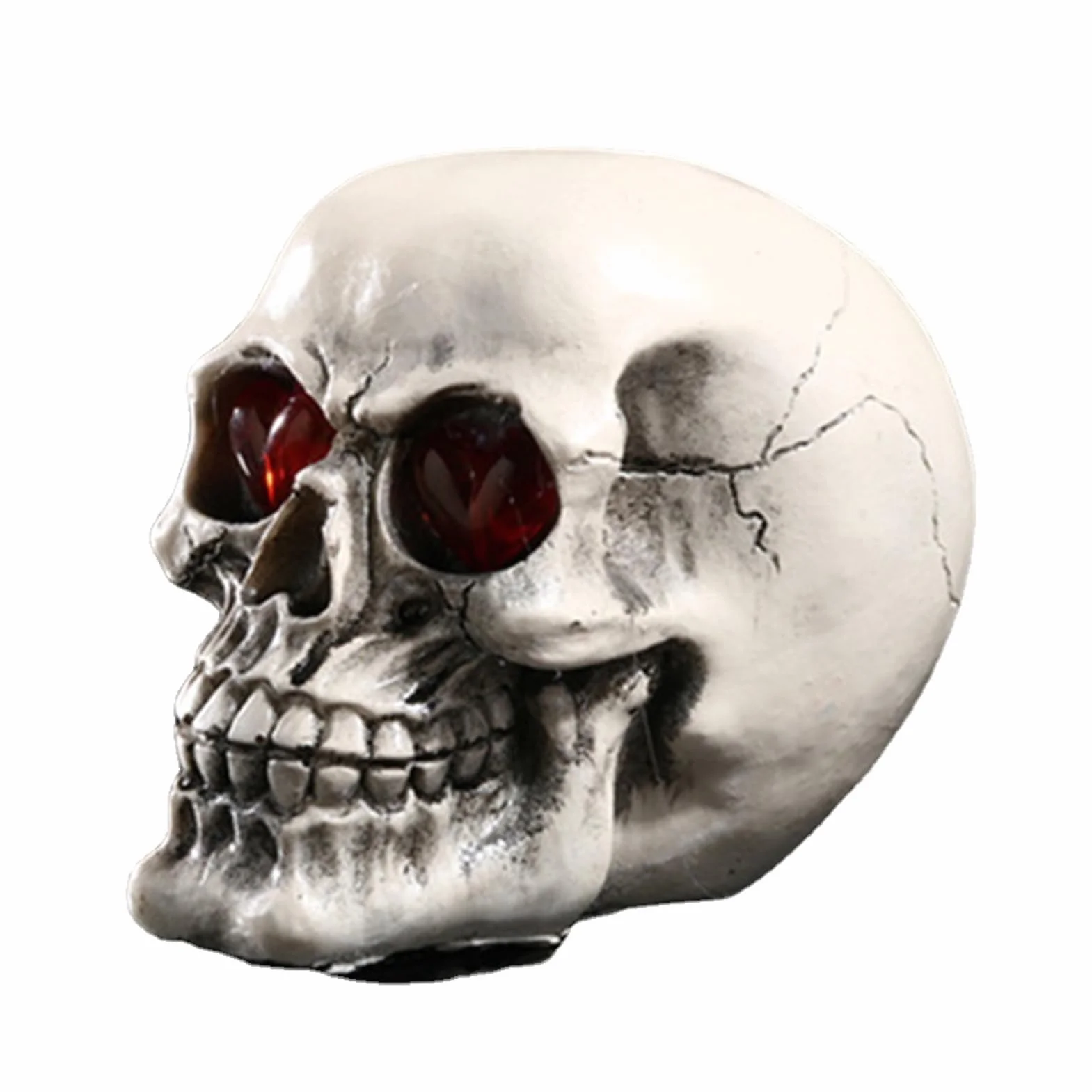 Lampe LED tête de mort résine yeux lumineux Halloween décoration gothique