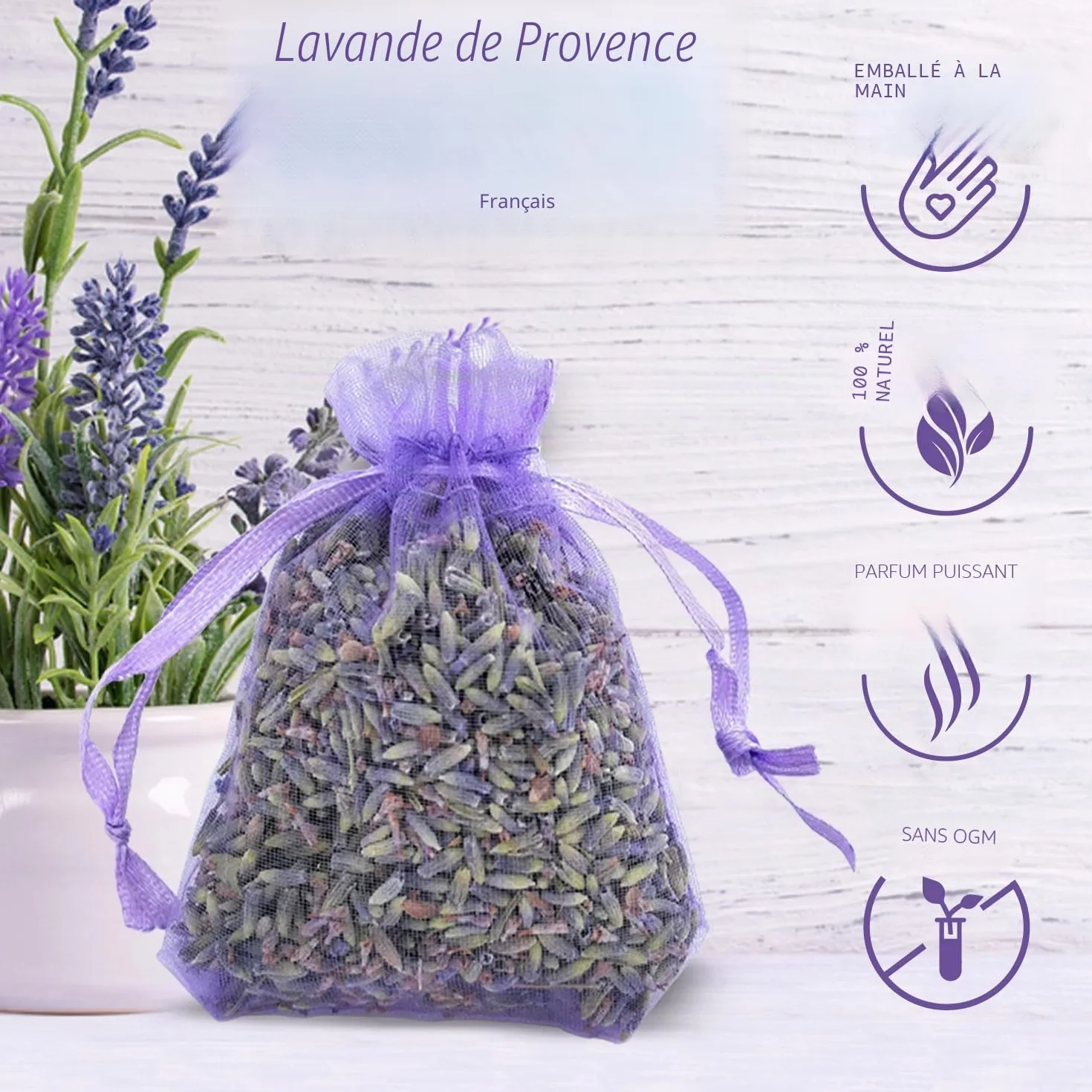 OLILLY Sachets Violets Lavande de Provence 120g Lavande Naturelle 12 Sachets