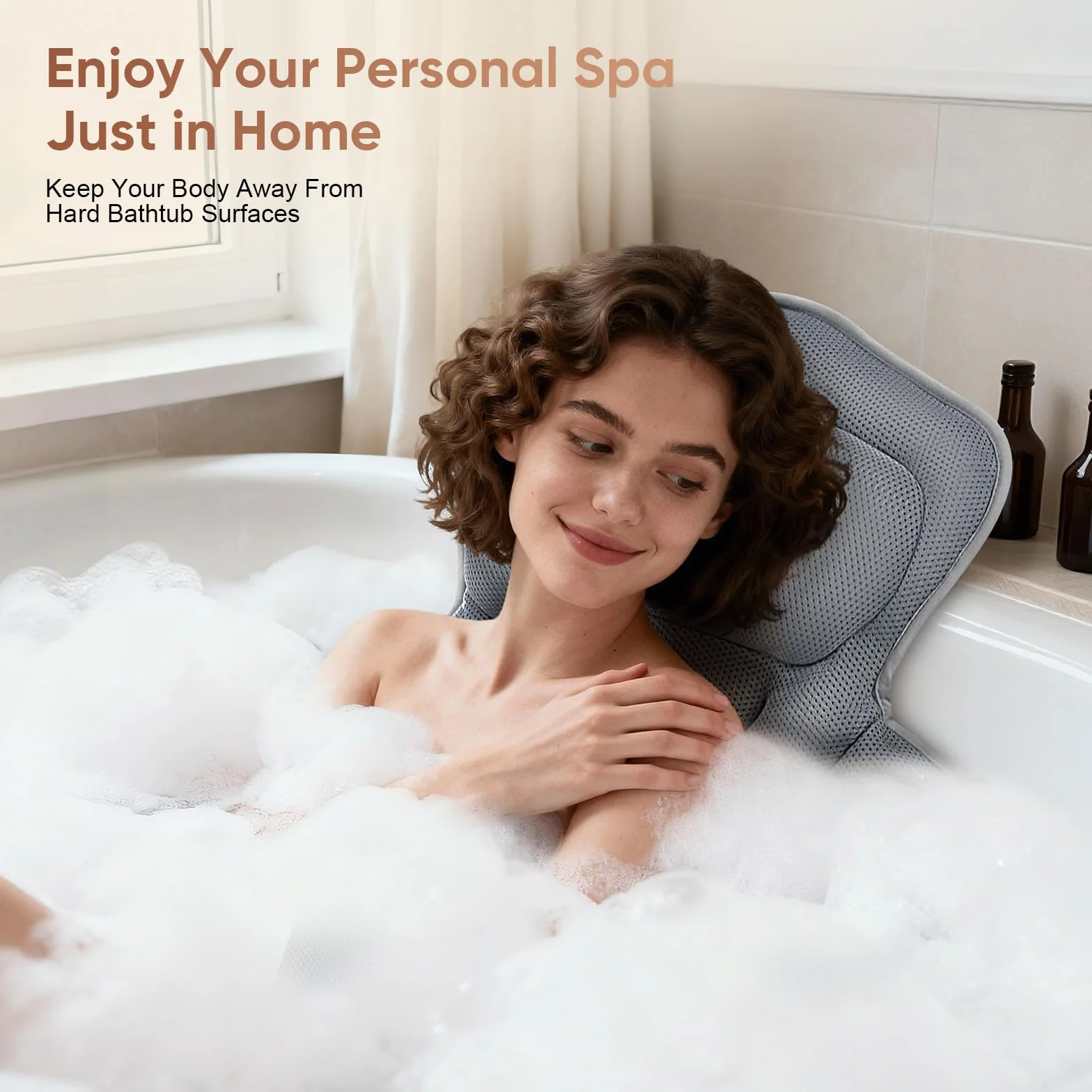 Coussin Baignoire Corps Complet 4D, Matelas de Bain, Oreiller Baignoire avec Appui-tête et Coussin supplémentaire Amovible 133 x 41 cm et Sac de Toilette