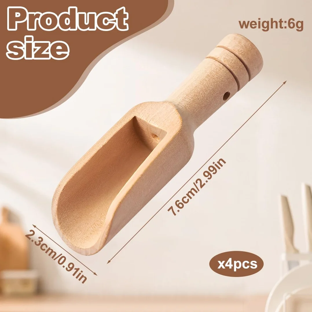 Lot de 4 Mini Cuillères en Bois Réutilisables pour Sel, Épices, Bain et Sucre