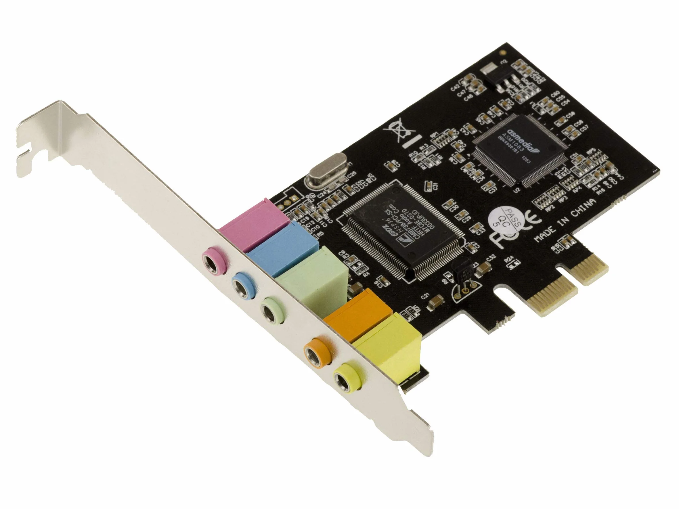 KALEA-INFORMATIQUE 5.1-kanałowa karta dźwiękowa PCI Express z chipsetem CMedia CMI8738/PCI-SX i ASM1083 - PCIe x1, wysoki i niski profil