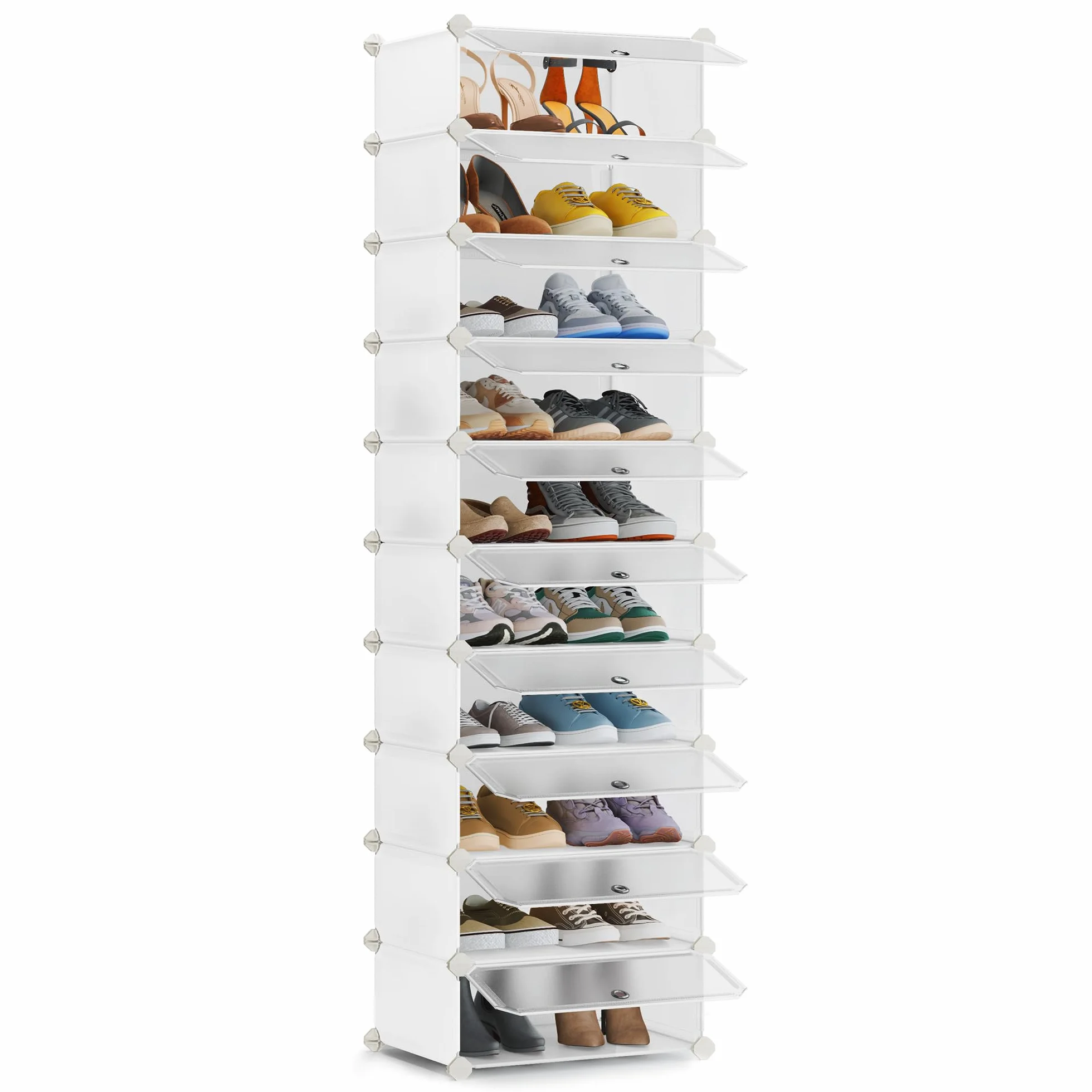 SONGMICS Étagère à Chaussures enfichable Système d'étagères Organisateur de Chaussures DIY Étagère avec Porte en Plastique PP 10 Niveaux Blanc LPC010WH01