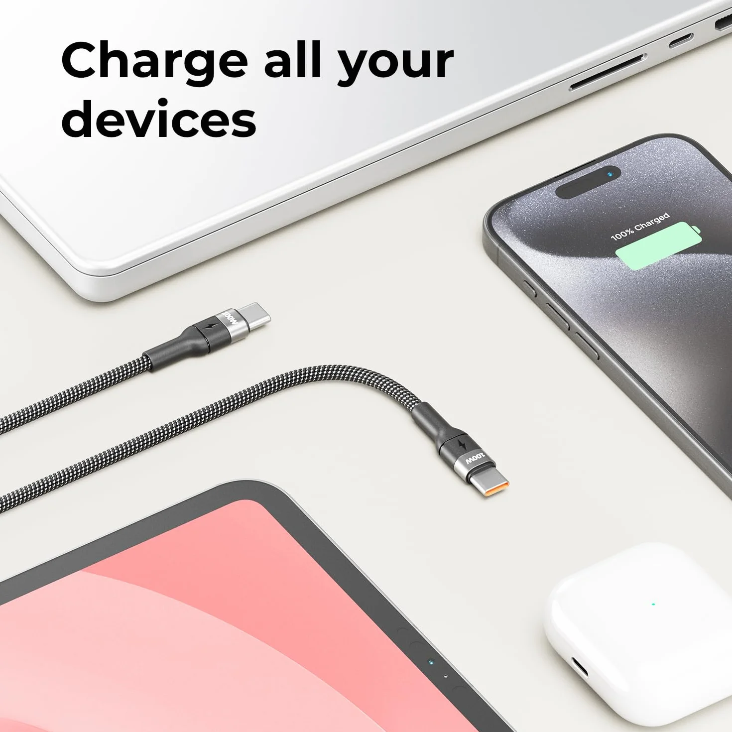 deleyCON 3,0m Kabel USB‑C (100W Szybkie ładowanie) - PD 3.0 PPS - C na C - Przewód do iPhone 17, 16, 15, Pro, Max, Air, Galaxy A16, A56, S25, S24, S23, Pixel, iPad Pro, MacBook, AirPods, Tablet