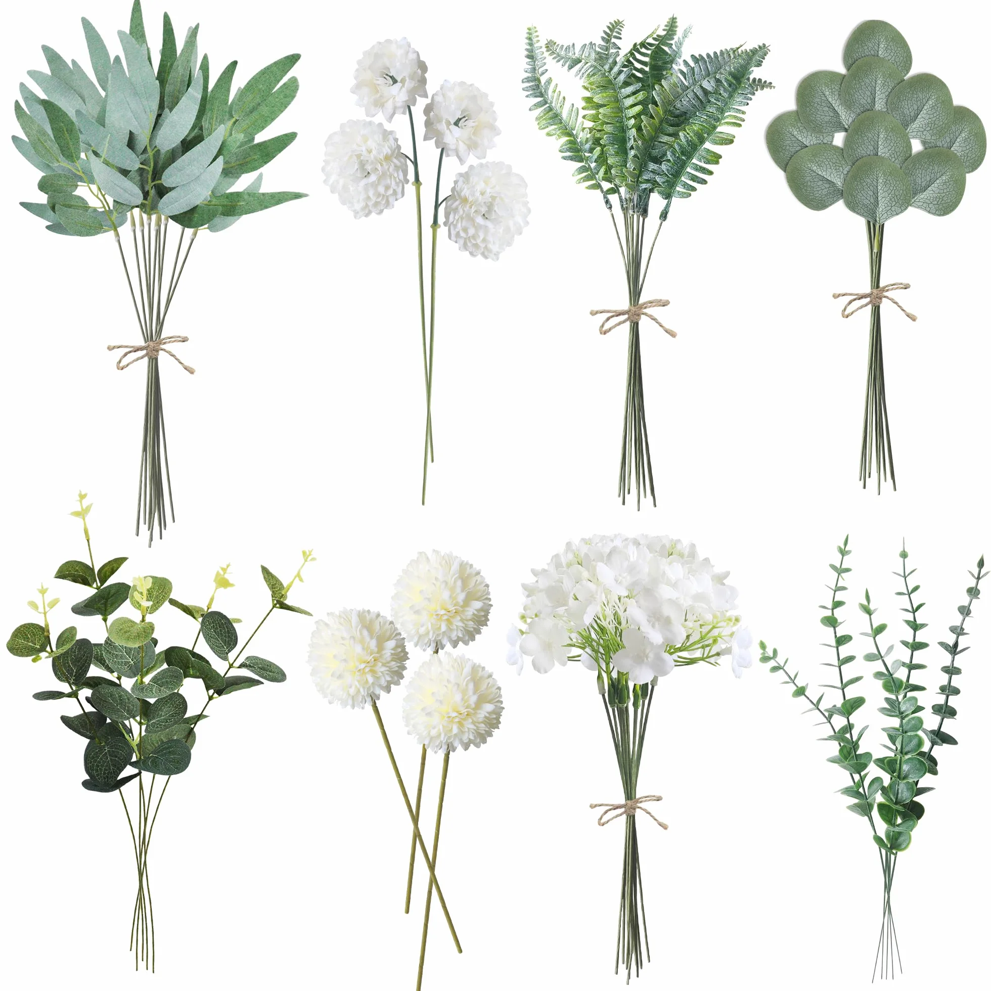 ROLLWAY Bouquet de Fleurs Artificielles 55pcs Fausse Soie Décoration Maison Mariage Bureau Vert Blanc