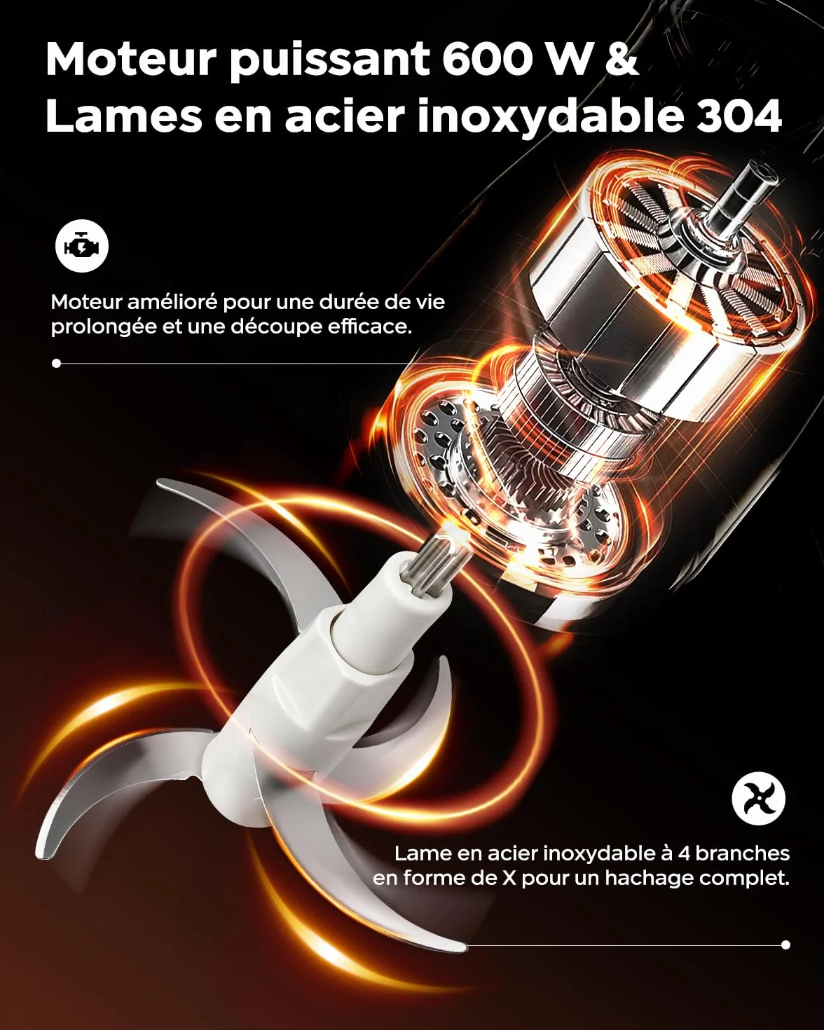Bear 2L+1.8L Hachoir Électrique En Acier Inox, 600w 2 Vitesses, 4 Lames En Acier Inoxydable, Coupe Julienne Dans Un Récipient En Verre Pour La Viande, Les Aliments Pour Bébés, Les Fruits, Les Légumes