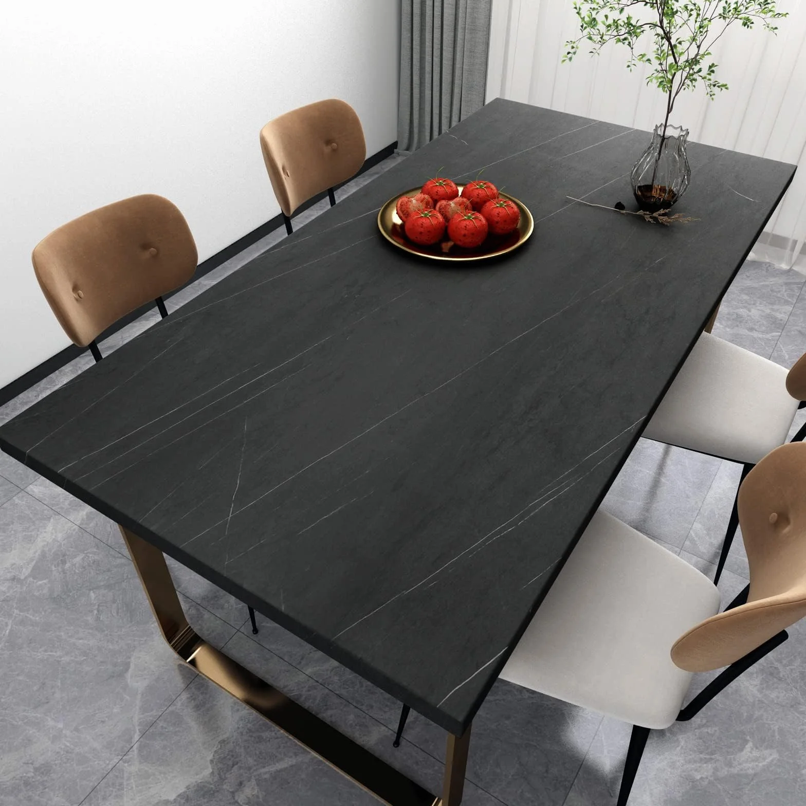 Decotalk Papier Peint Adhésif Marbre Noir 60x300cm Rouleau Vinyle Imperméable pour Meuble Cuisine