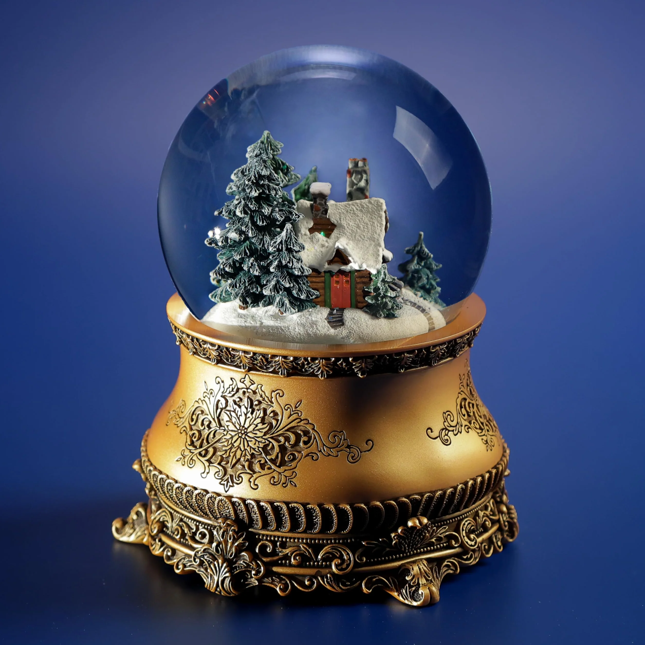 Boule à neige musicale de Noël « La petite maison dans la forêt », en verre, avec tempête de neige automatique et illuminations. Idée cadeau pour Femme, Homme, Enfant.