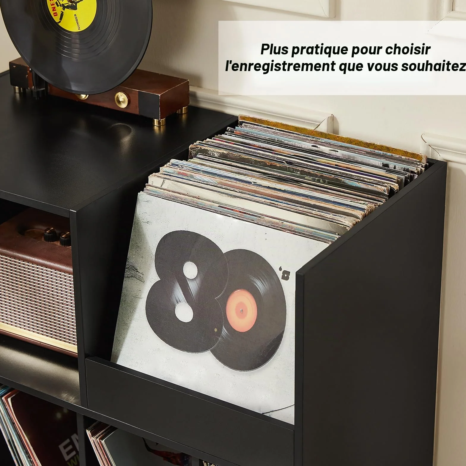 Großer Plattenständer mit Aufbewahrung,Plattenspieler-Ständer mit Ablage,Vinylplatten-Halterung mit Präsentationsfläche,Plattenständer für bis zu 300 Alben, Plattenregal für Musikzimmer und Wohnzimmer
