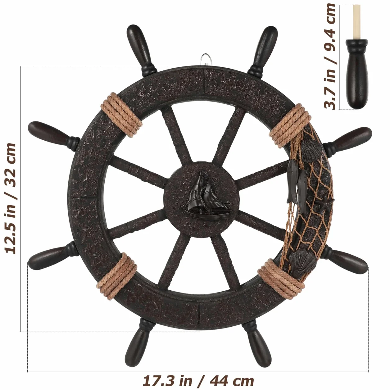 IMIKEYA Décoration Murale en Bois Forme Bateau Pirate - Volant Rustique - Ornement Nautique Suspendu Maison Bureau