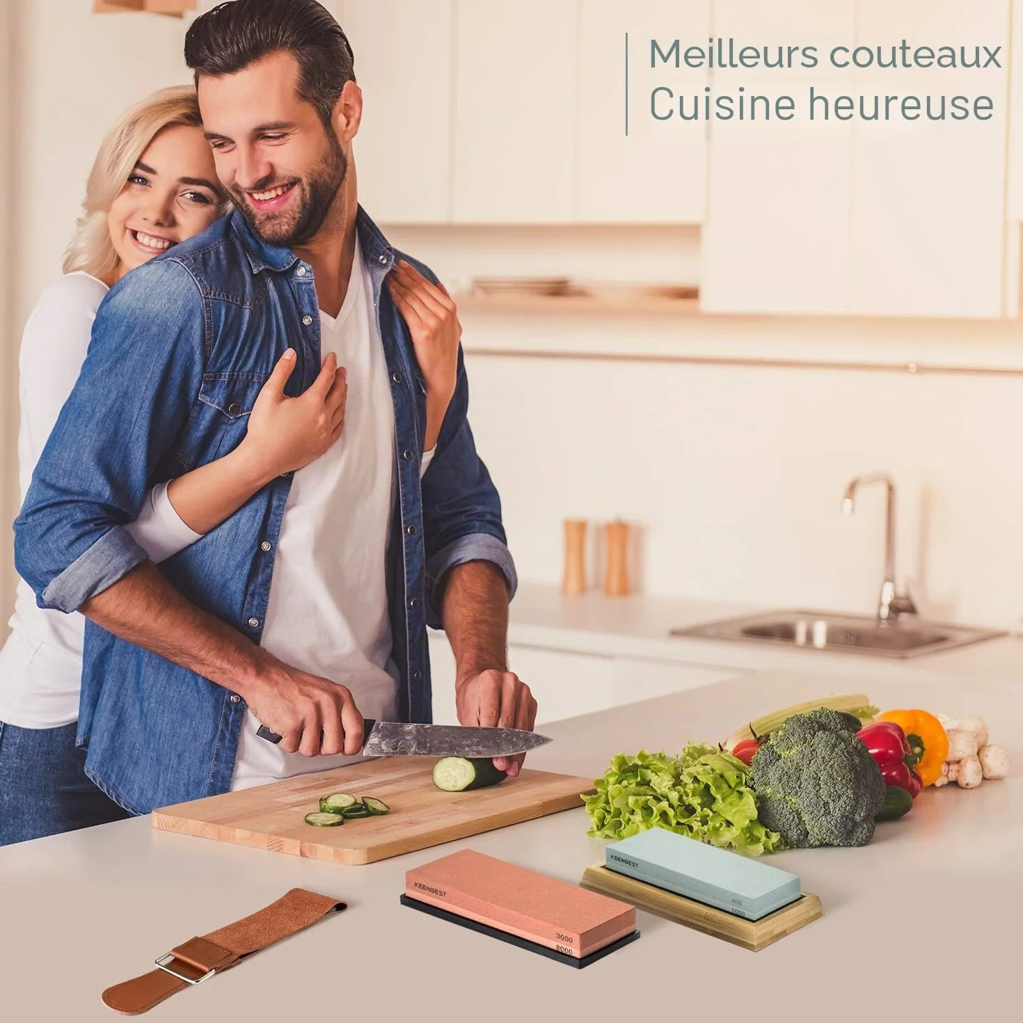 KEENBEST Pierre à aiguiser japonaise 400 1000 3000 8000 Grain réel Rouge