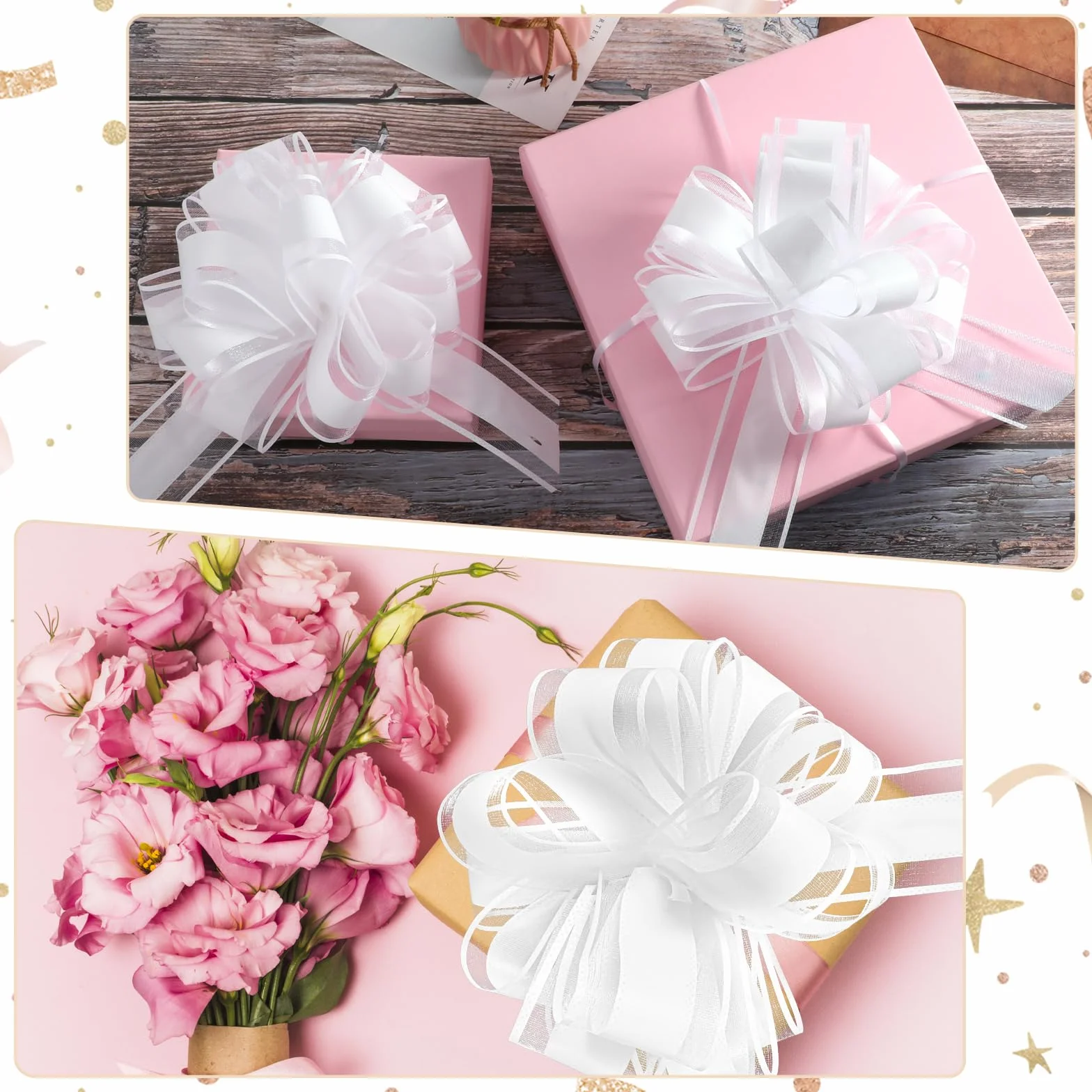 Jeffdad Lot de 10 grands nœuds cadeaux 18 cm avec rubans pour loisirs créatifs emballage mariage (blanc)
